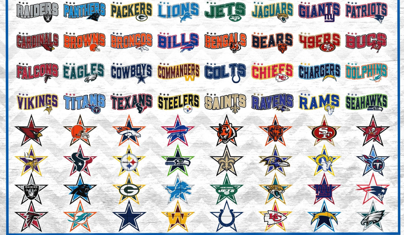 Football Team (ALL N*L TEAMS) w/Star Sleeve Option Full Color DTF Transfer