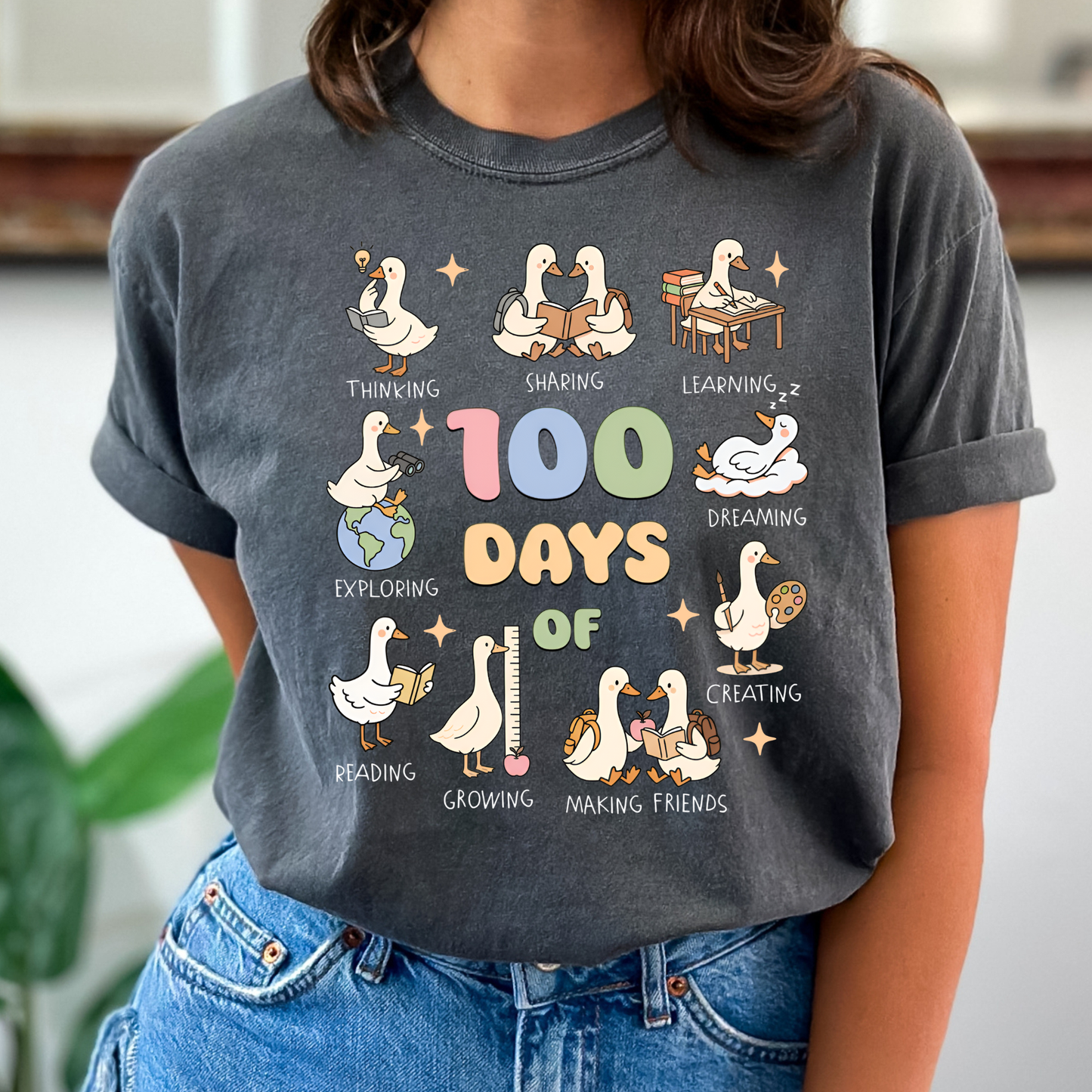 100 Days School Goose Text Full Color DTF Transfer