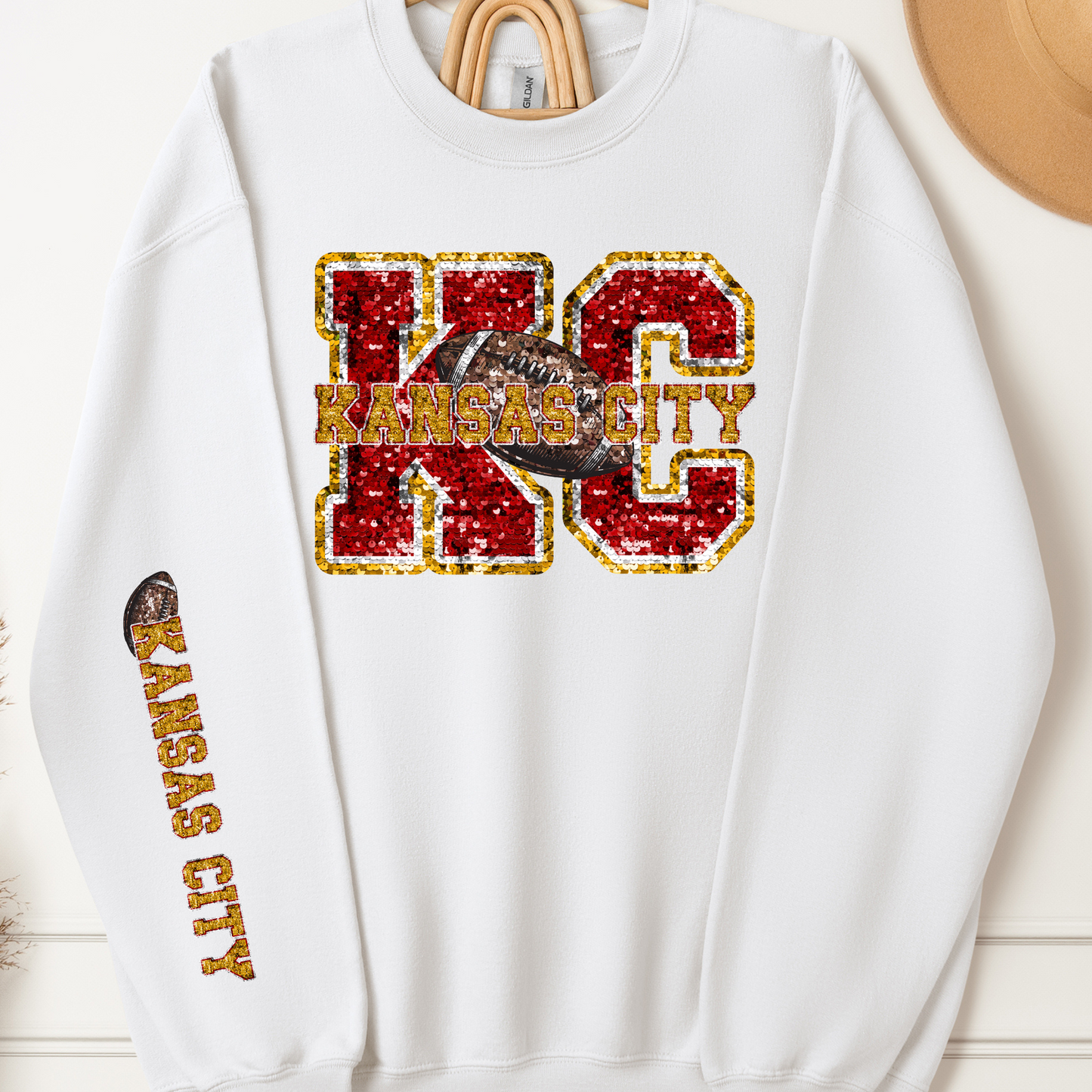 Kansas City KC Football (Faux Sequin) Full Color DTF Transfer