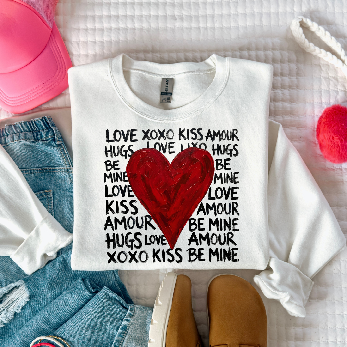 Love - Heart (Handwritten Collage Background) Full Color DTF Transfer