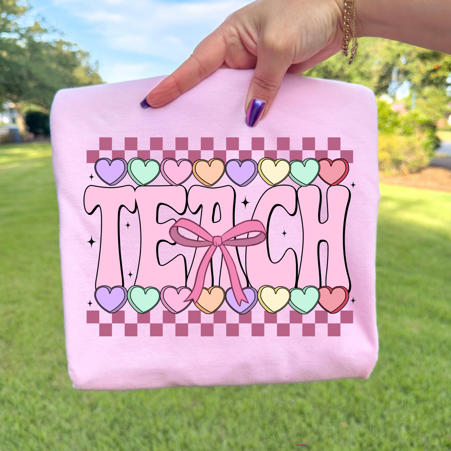 Teach (Checkered w/Candy Hearts) Full Color DTF Transfer