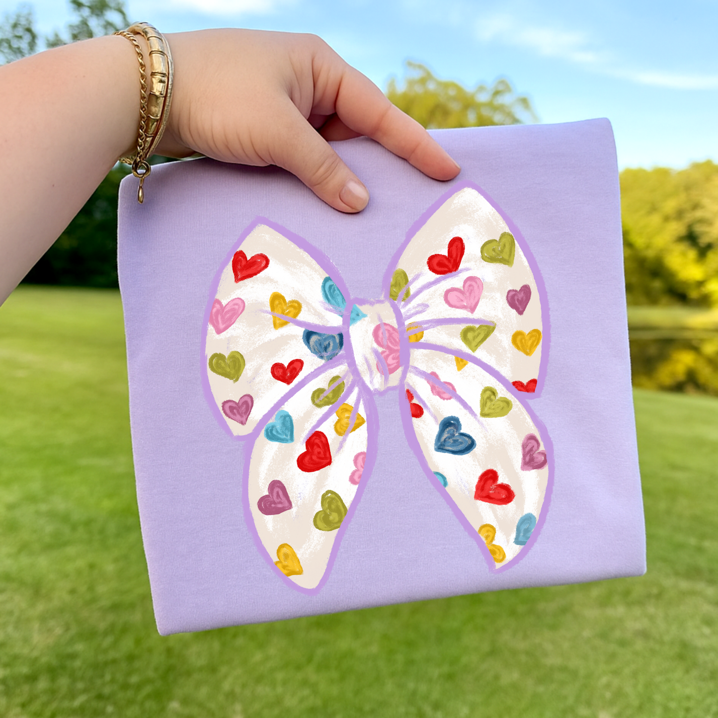 Multi Color Heart Bow Full Color DTF Transfer