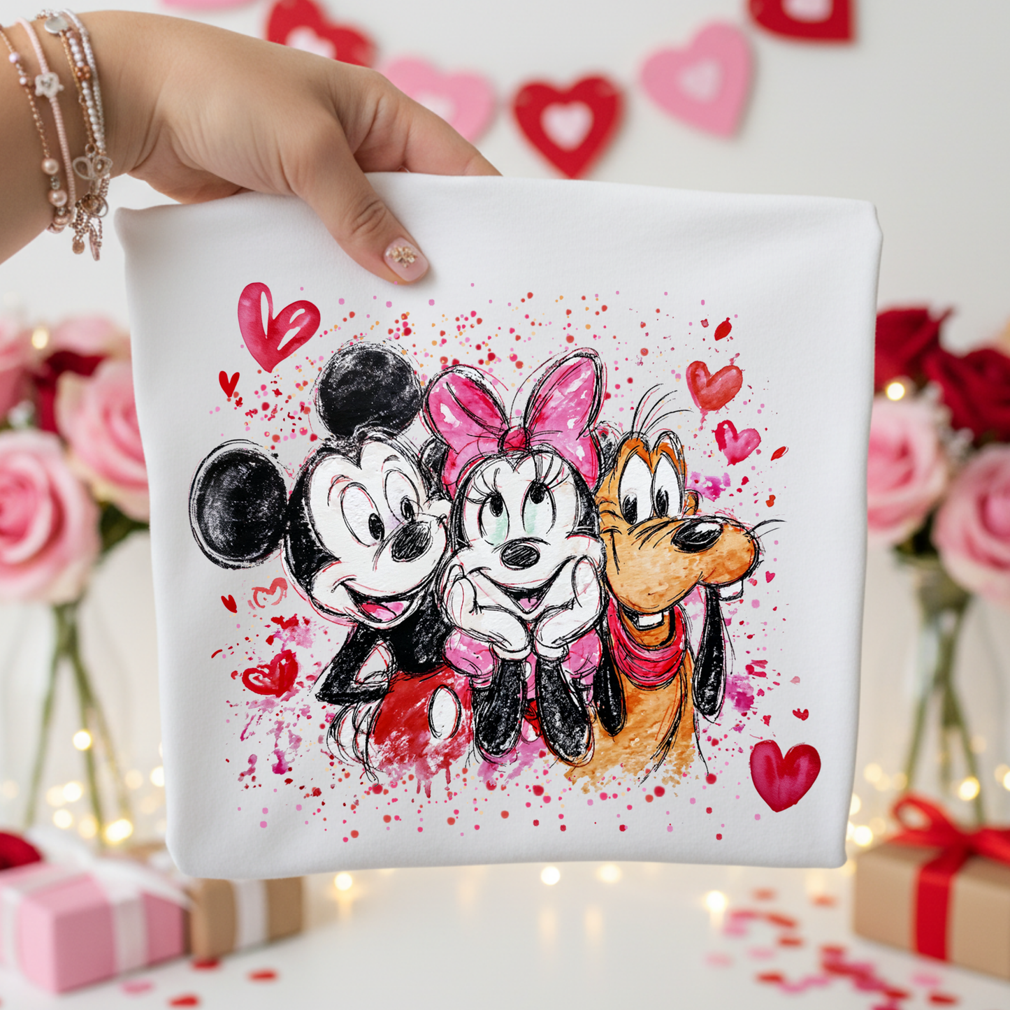Valentine Sketch Mickey Minnie Pluto Full Color DTF Transfer