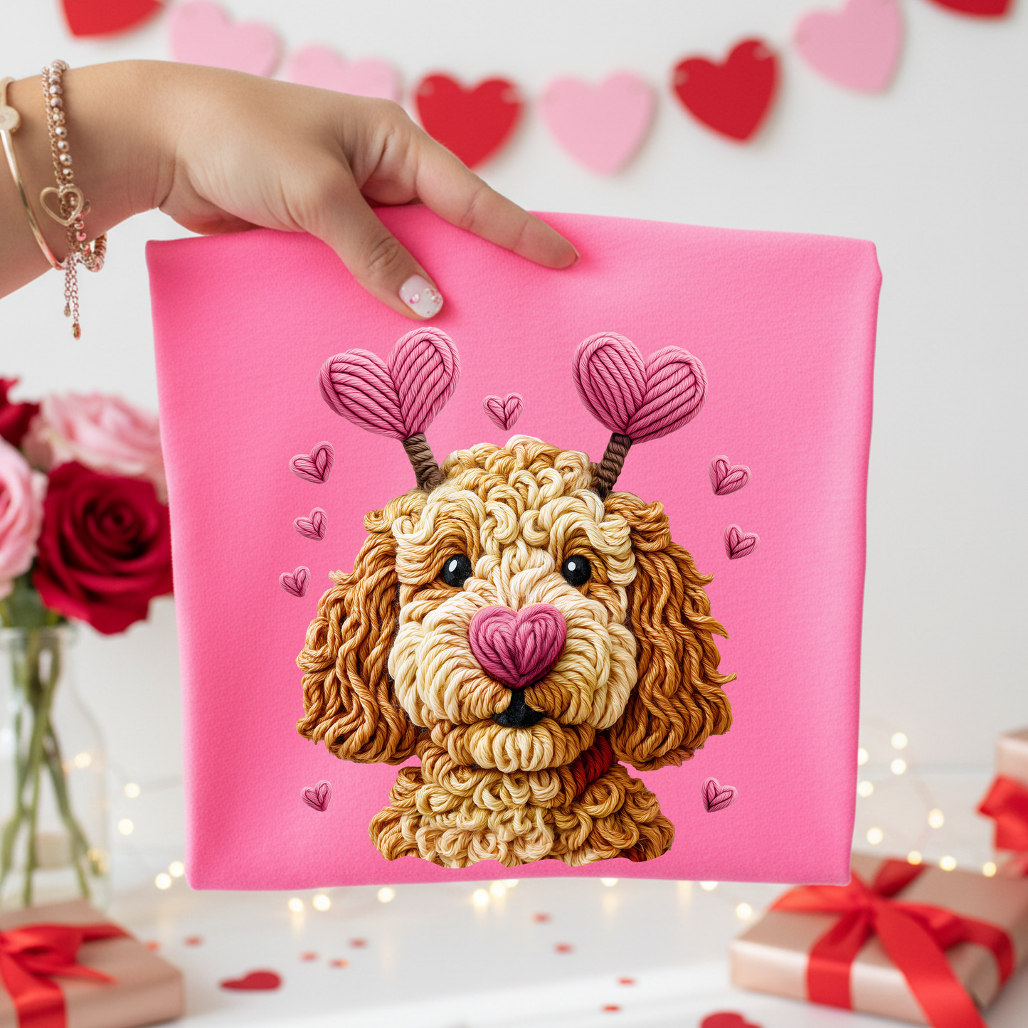 Valentine Dog (Faux Yarn) Full Color DTF Transfer