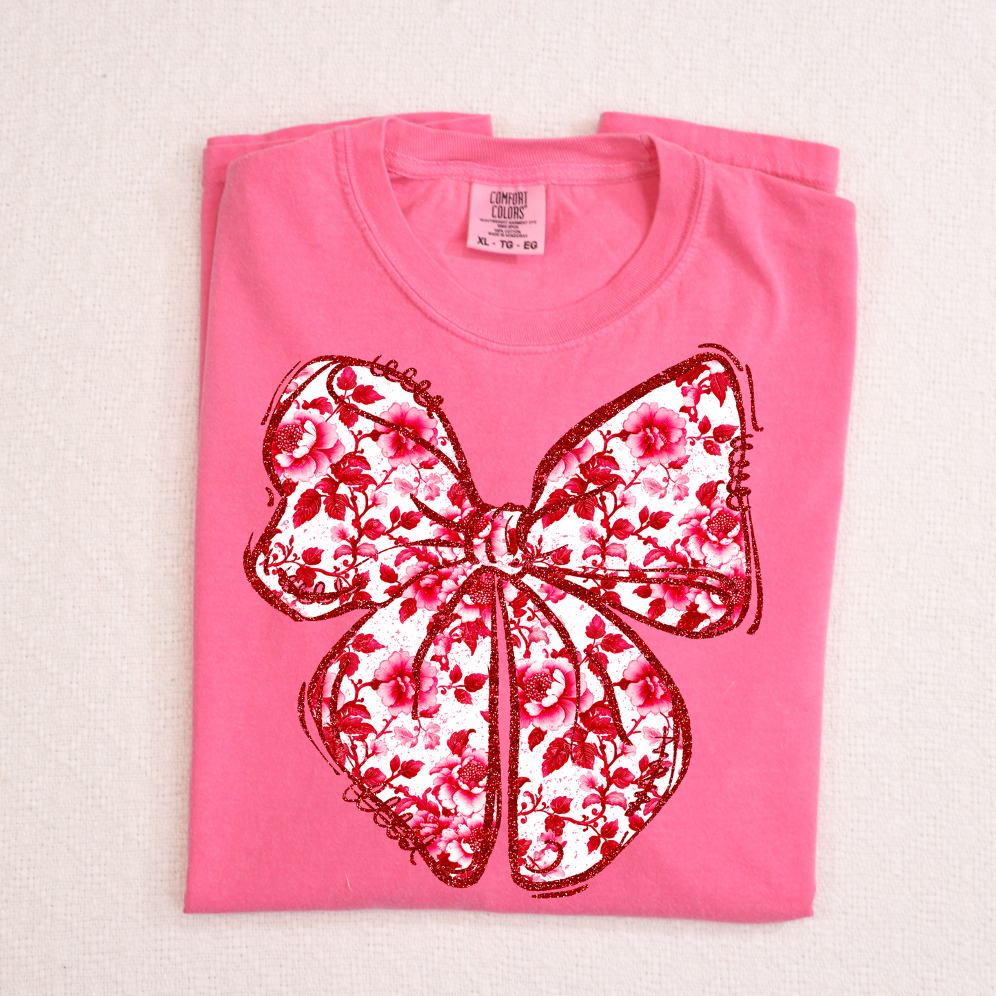 Pink/Red Floral Bow Full Color DTF Transfer