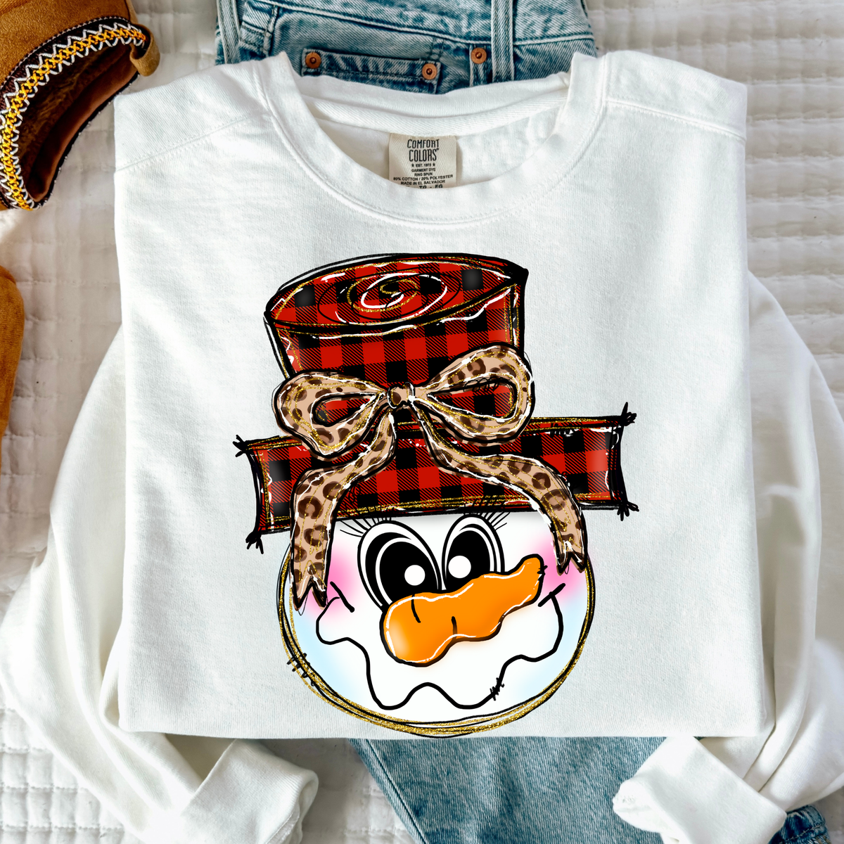 Plaid Hat Snowman Full Color DTF Transfer