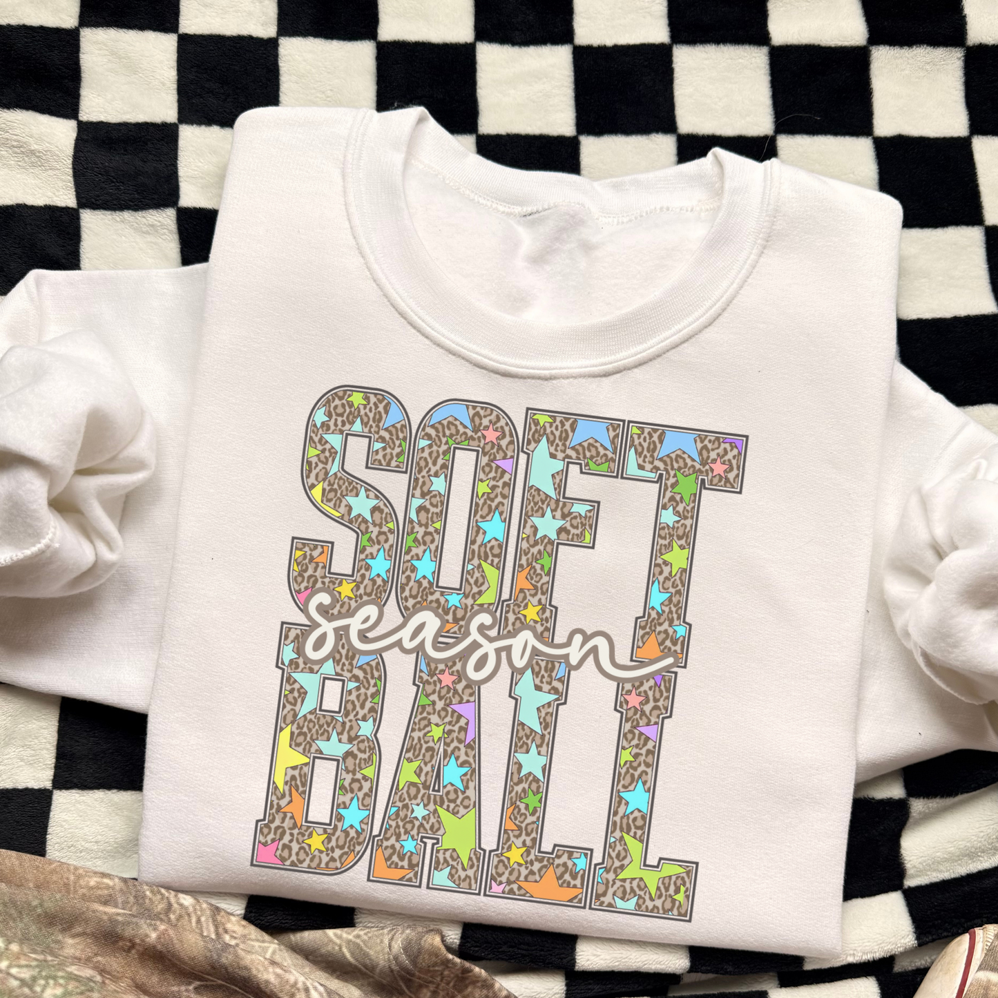 Softball Seasons Leopard w/Stars Full Color DTF Transfer