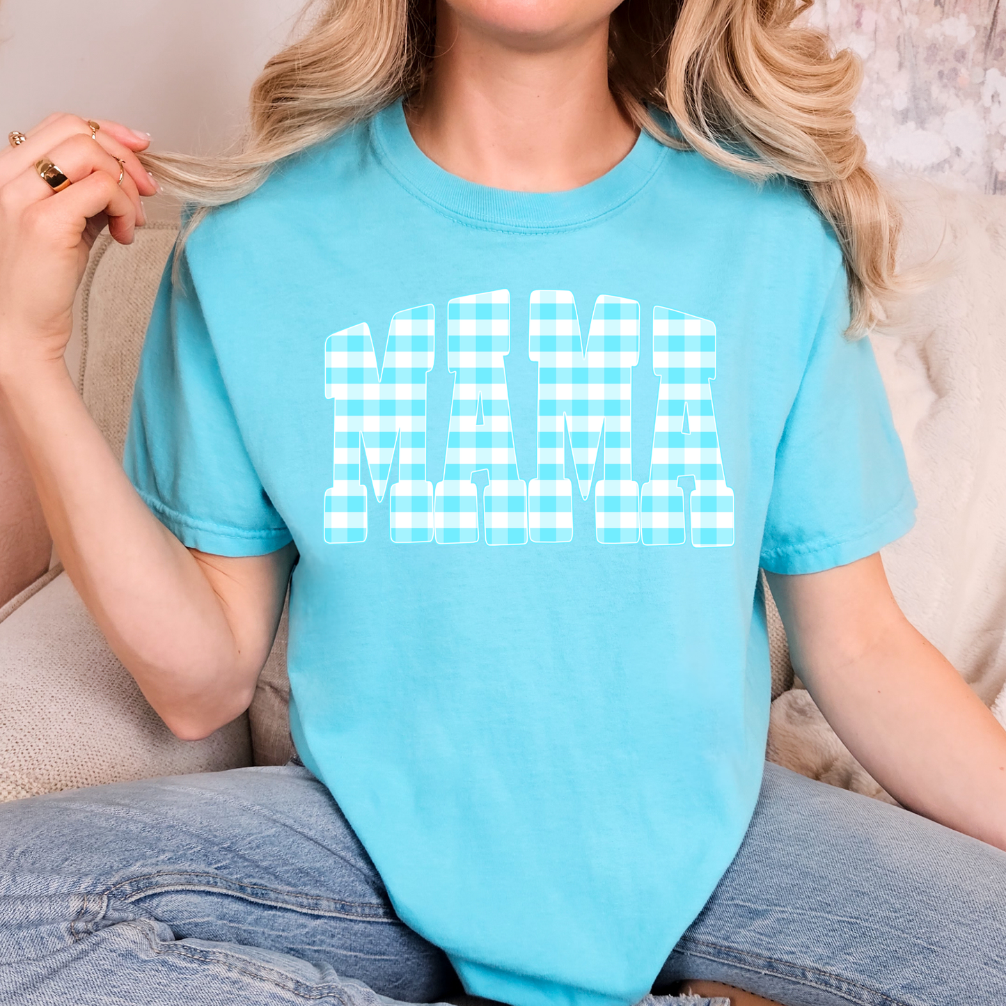 Gingham Checkered Mama (MULTI COLOR OPTIONS Full Color DTF Transfer