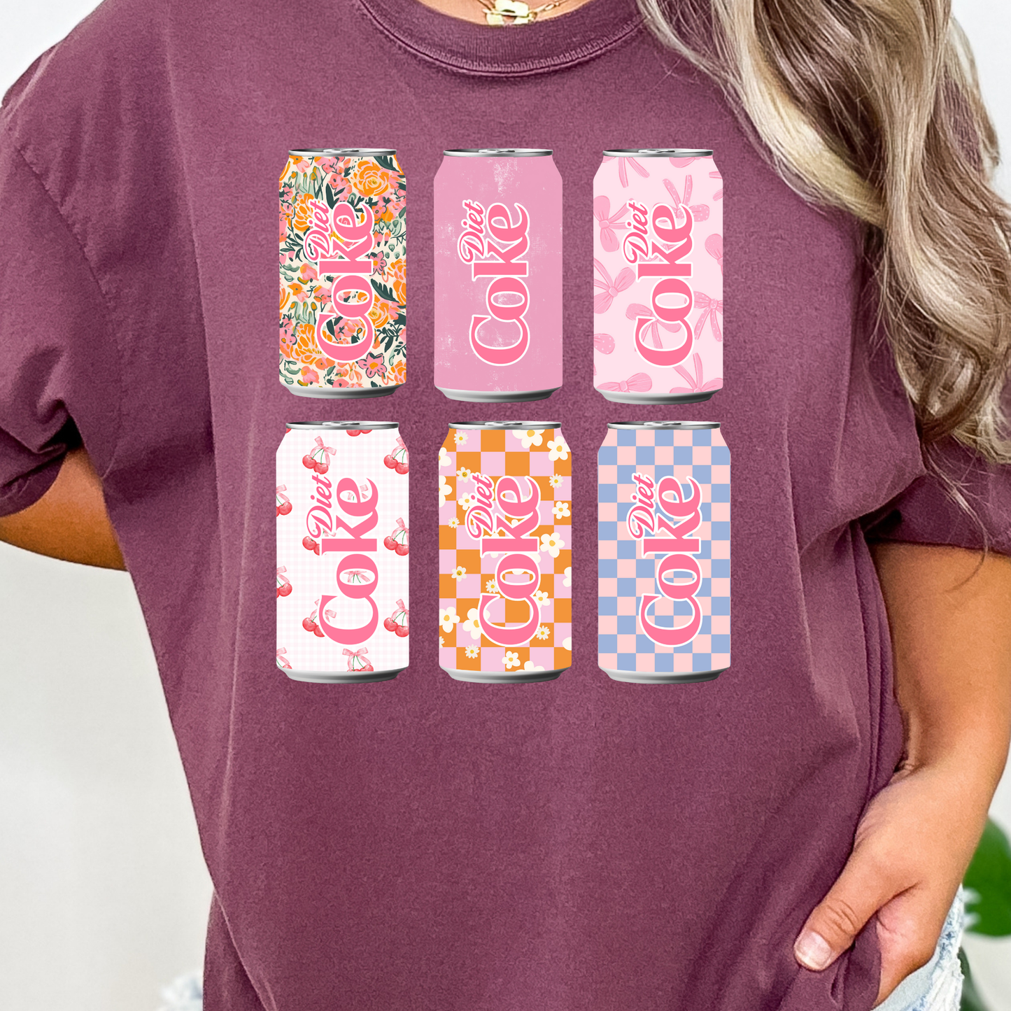 Diet Coke Cans (Floral, Bows, Checkered, Cherries) Full Color DTF Transfer