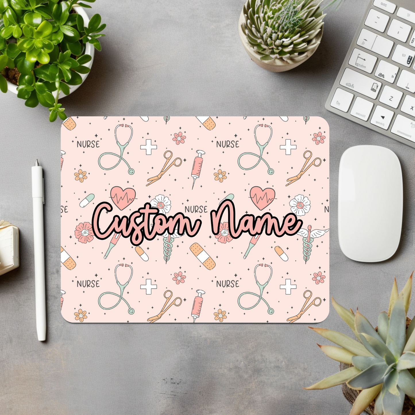 Nurse Icons #2 (Pink) Personalized Mouse Pad