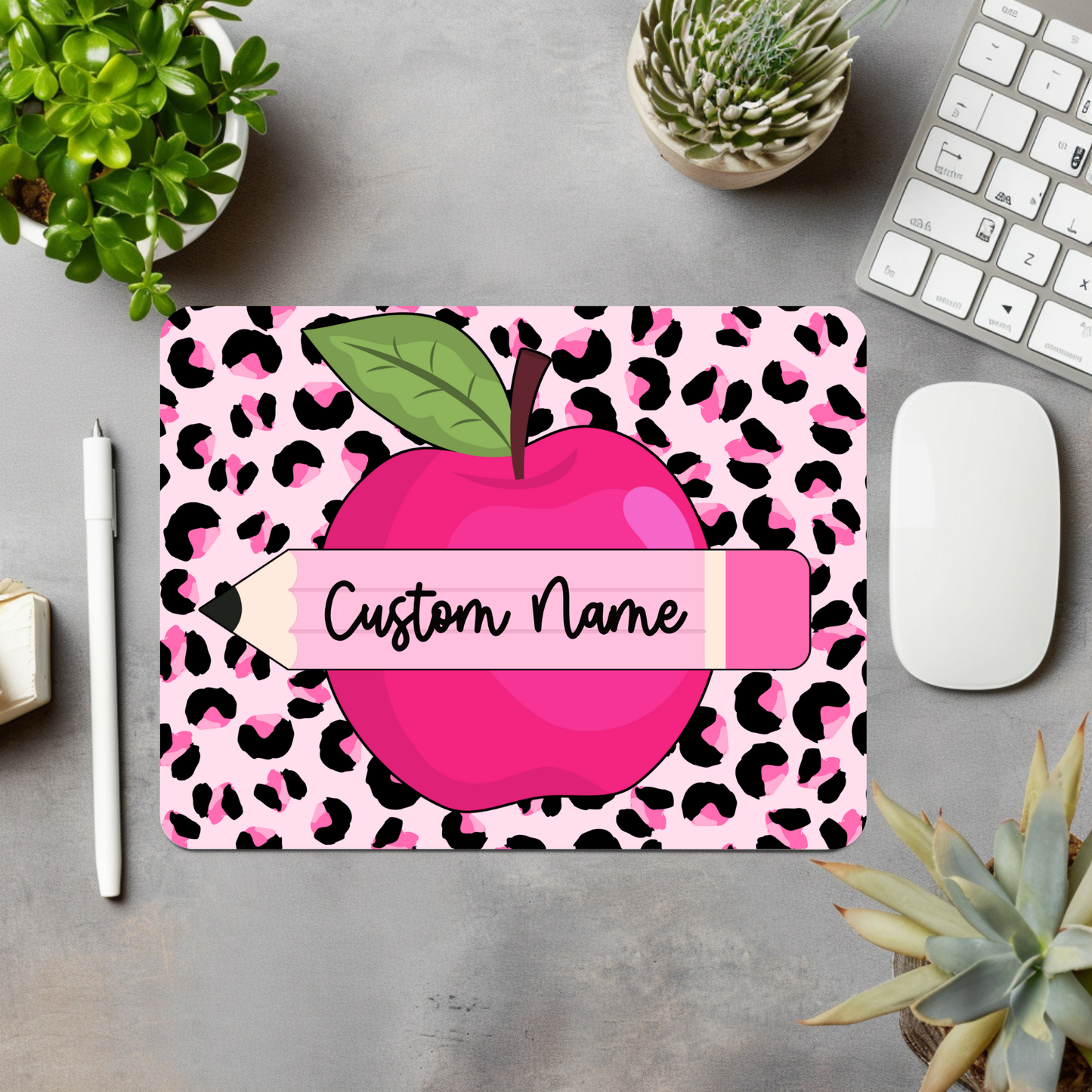 Pink Leopard Apple Personalized Mouse Pad