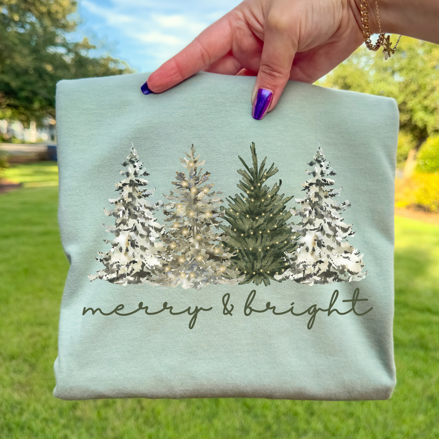 Merry & Bright (Christmas Trees) Full Color DTF Transfer