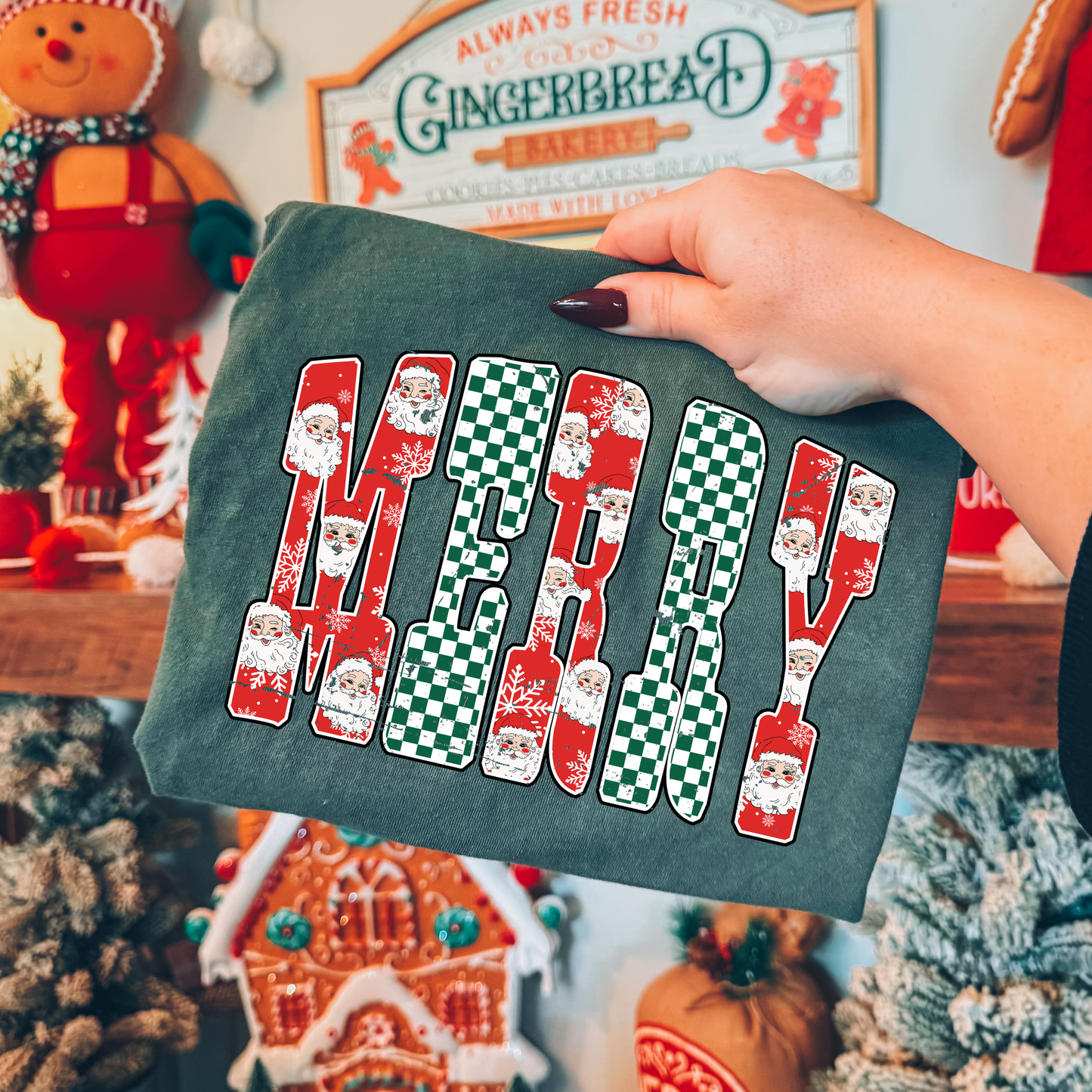 Merry (Santa/Checkered) Full Color DTF Transfer