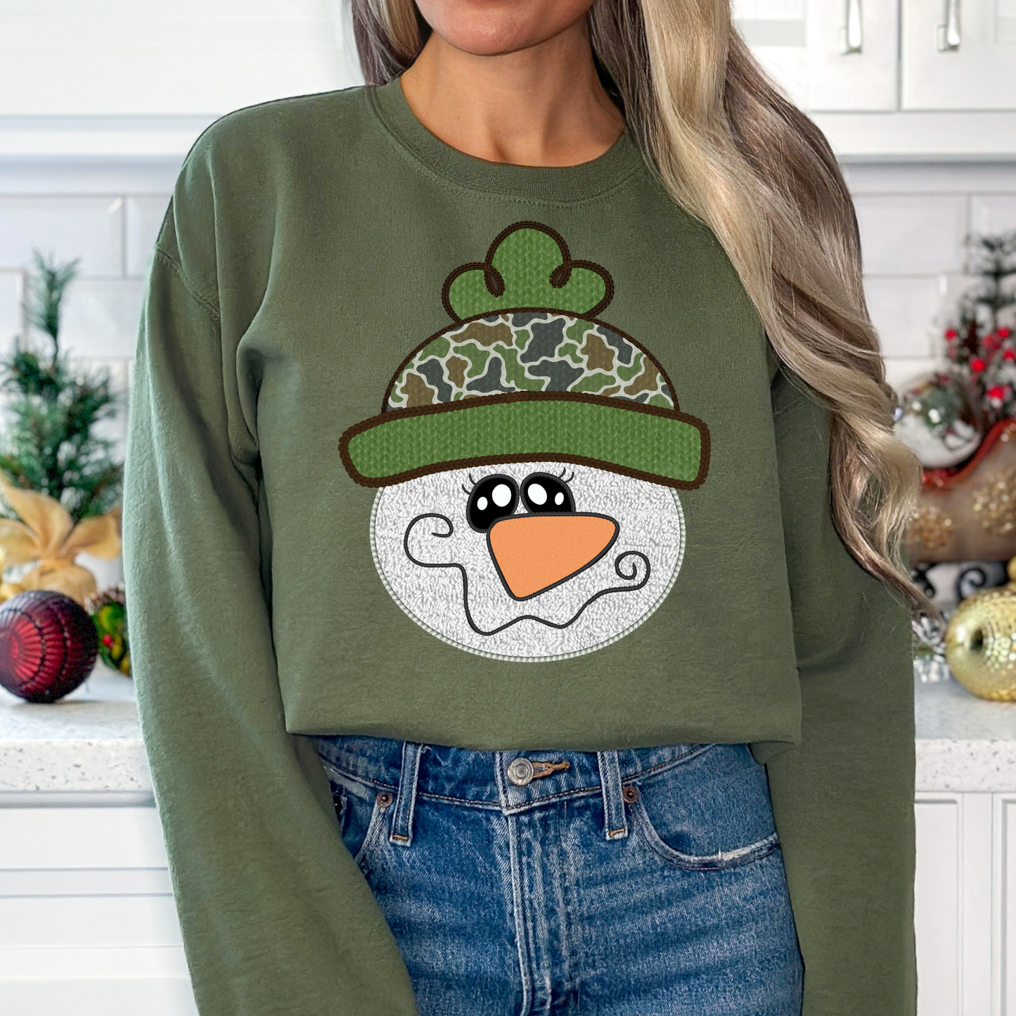 Camo Beanie Snowman Full Color DTF Transfer