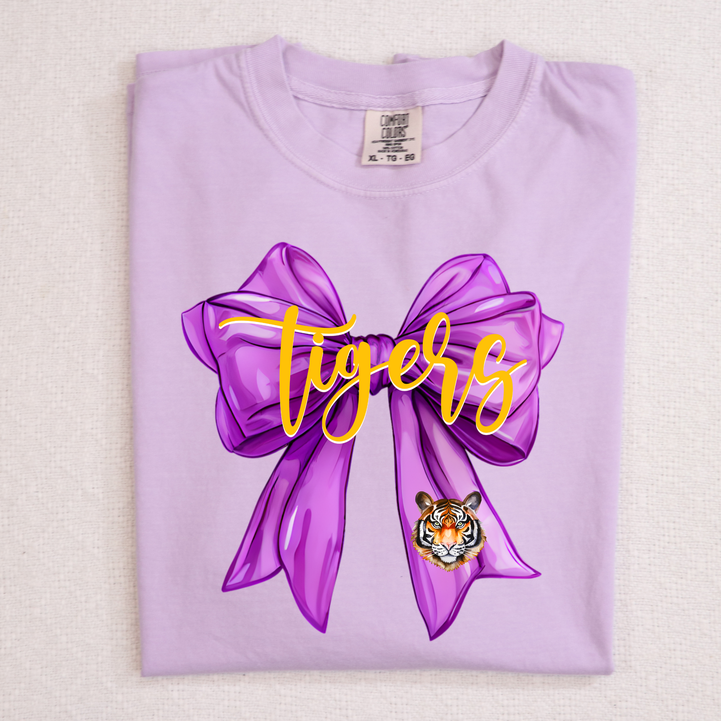 Tigers Purple Bow Full Color DTF Transfer