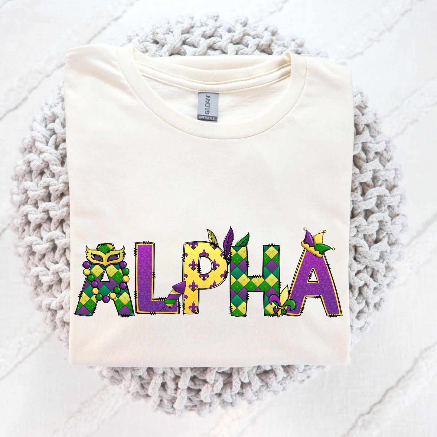 Mardi Gras Alpha Full Color DTF Transfer