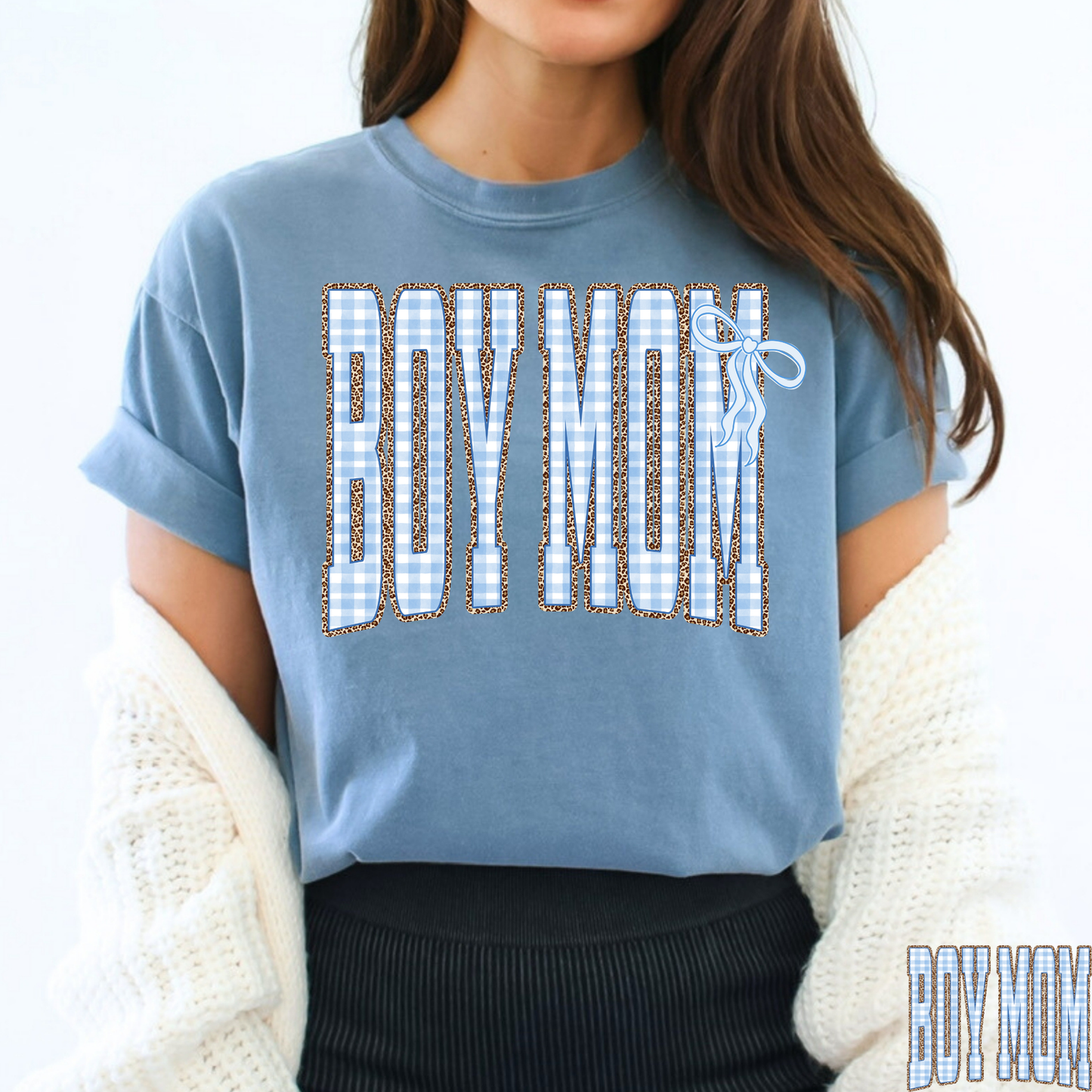 Checkered Boy Mom w/Bows (Non Bow Option) Full Color DTF Transfer