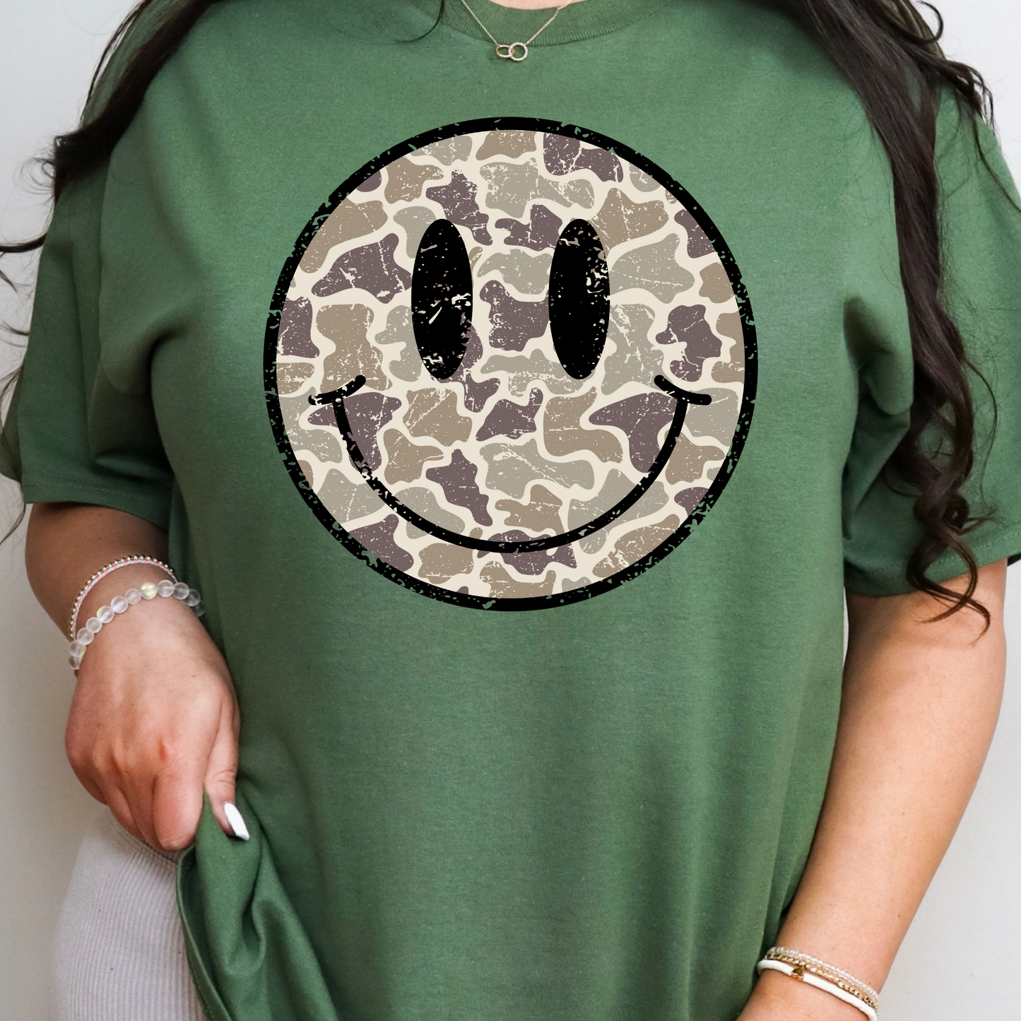 Distressed Camo Smiley Full Color DTF Transfer
