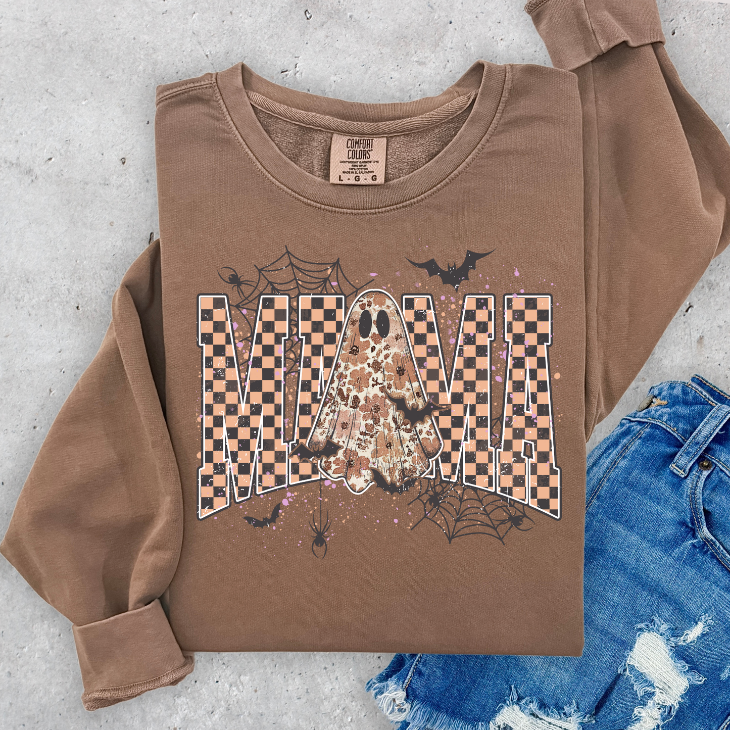 Brown Checkered Ghost Mama Full Color DTF Transfer