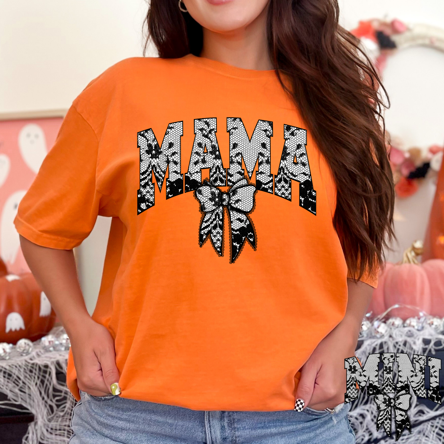 Faux Lace Mama w/Bow (Mini Option) Full Color DTF Transfer