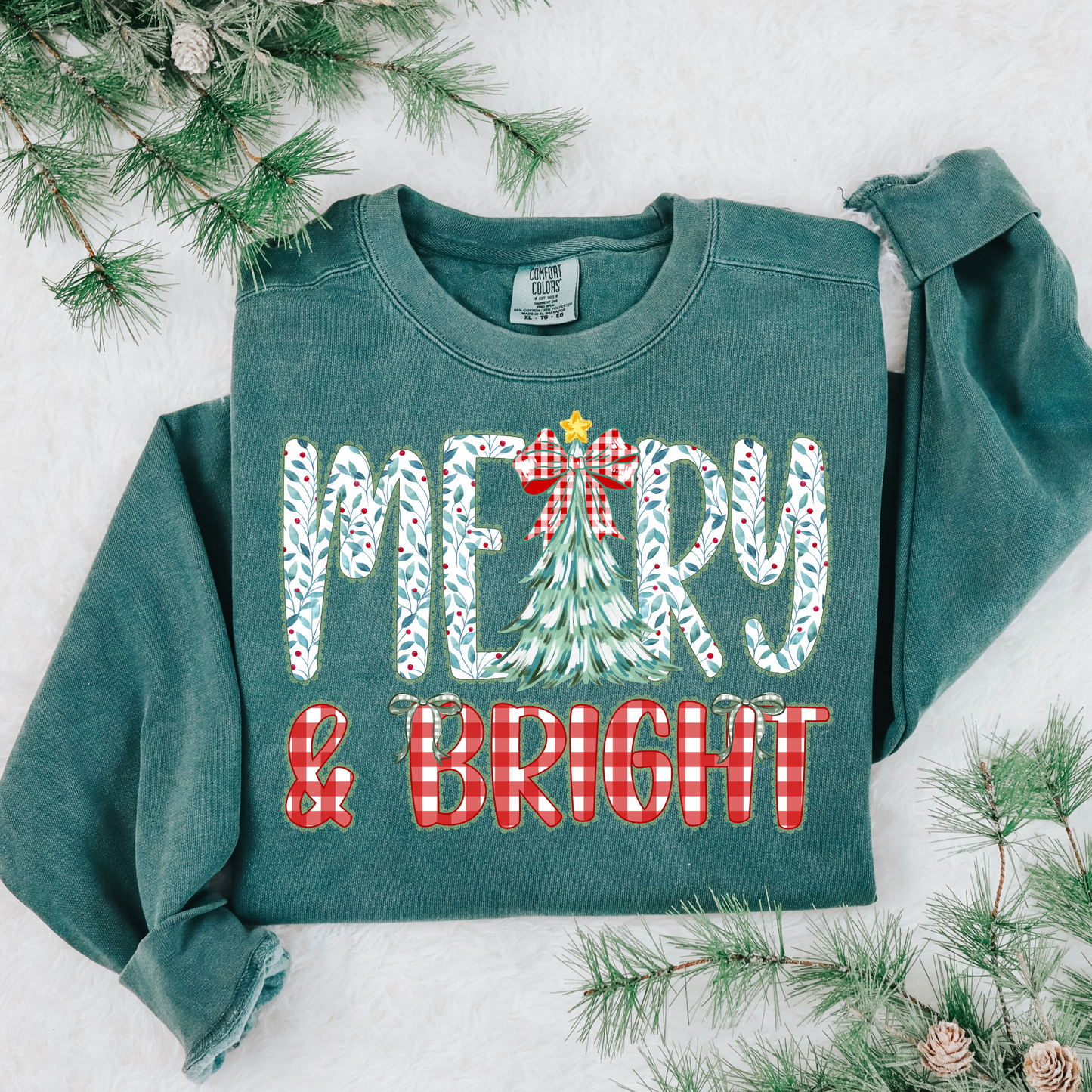 Merry and Bright (Floral/Plaid) Full Color DTF Transfer
