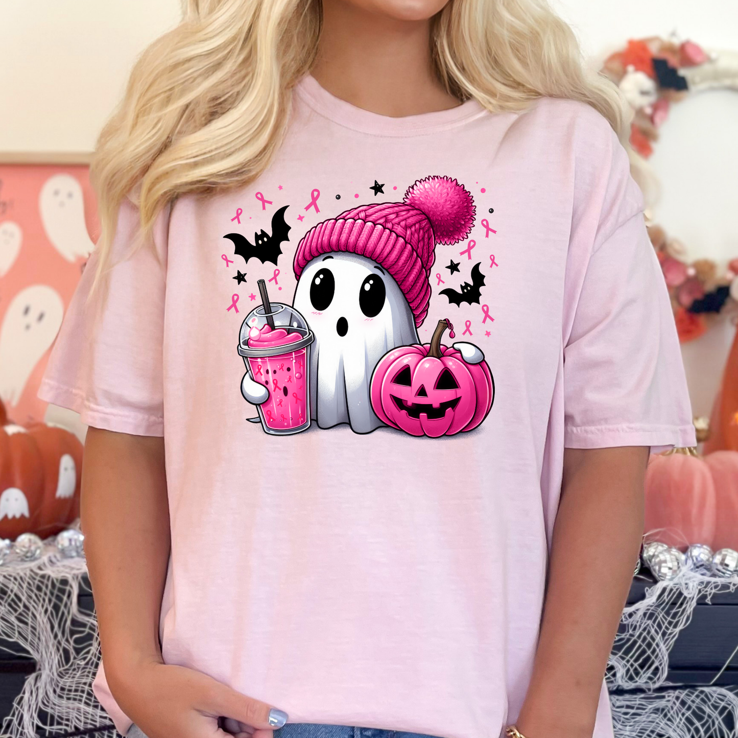 Pink Ghost/Pumpkin Full Color DTF Transfer