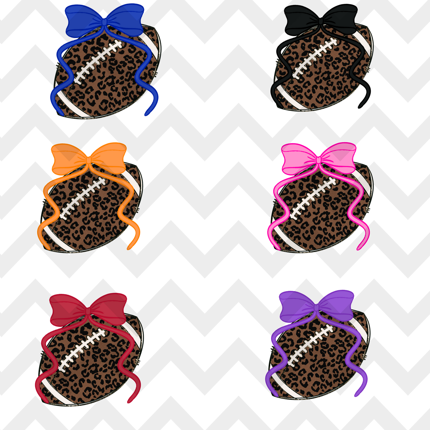 Leopard Bow Football (Multi Color Bows) Full Color DTF Transfer