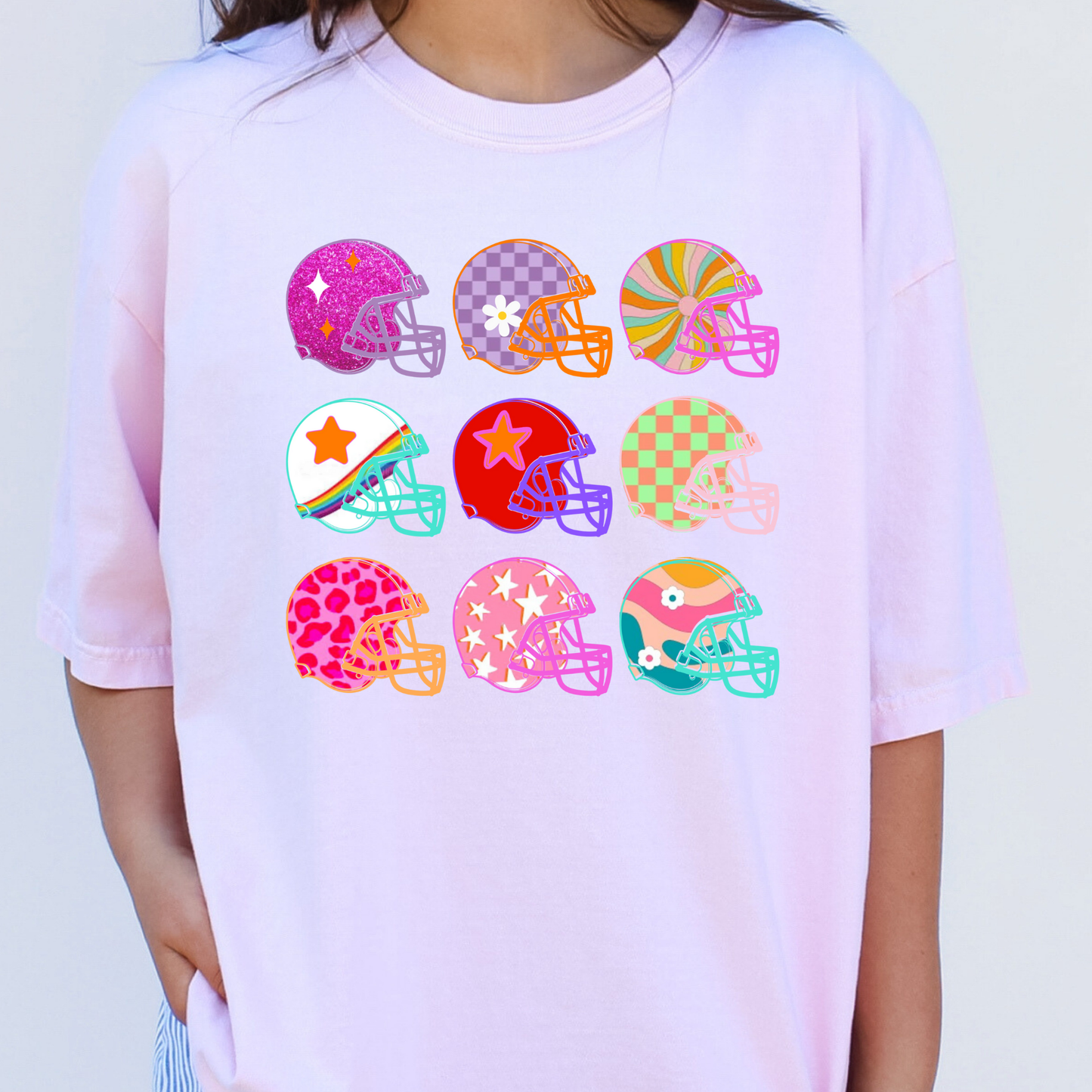 Groovy Colorful Football Helmets Full Color DTF Transfer