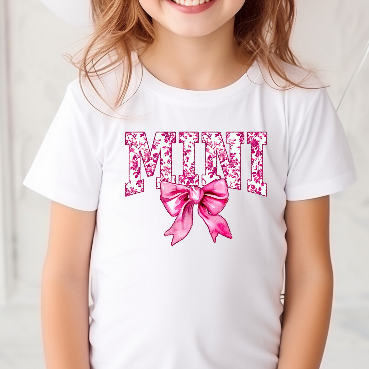 Floral Mama w/Bow Faux Glitter Outline MULTI COLOR OPTIONS (Mini Option) Full Color DTF Transfer