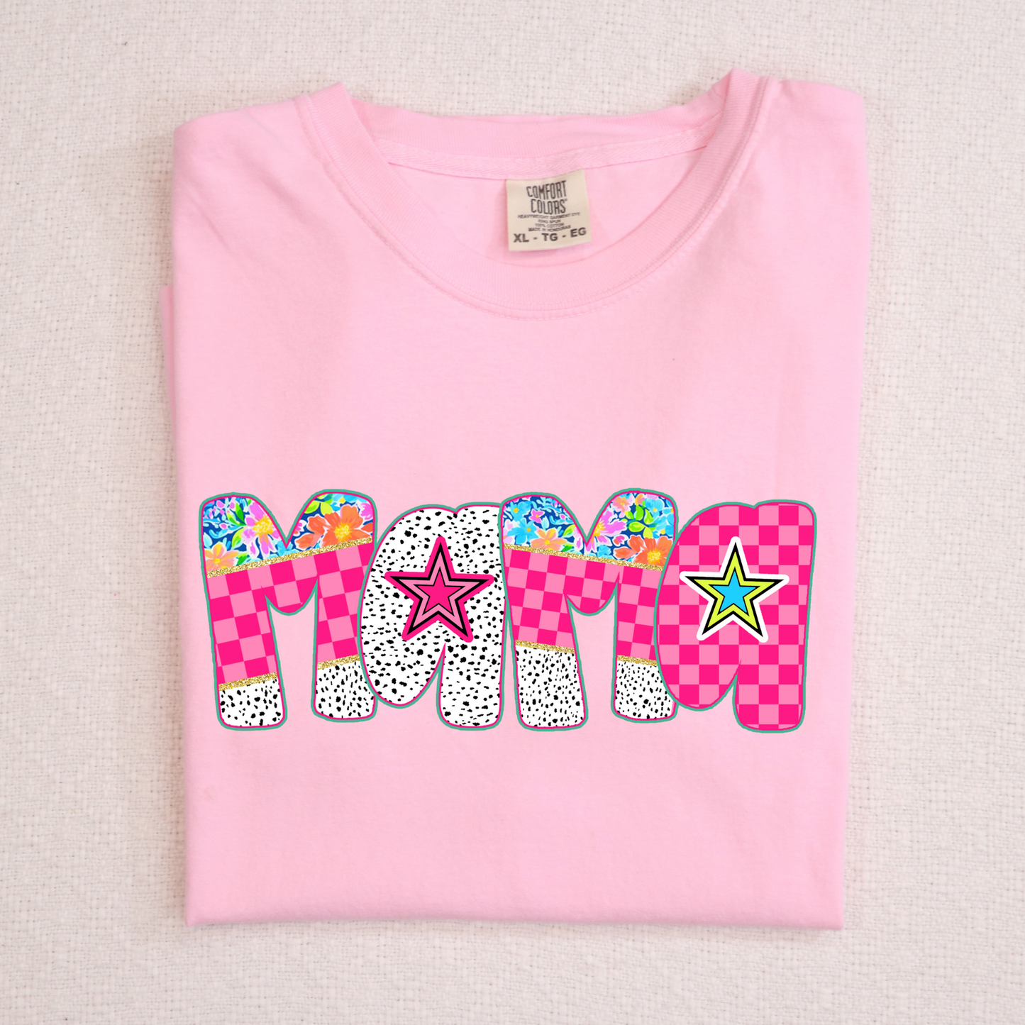 Mama (Pink Checkered Groovy) Full Color DTF Transfer