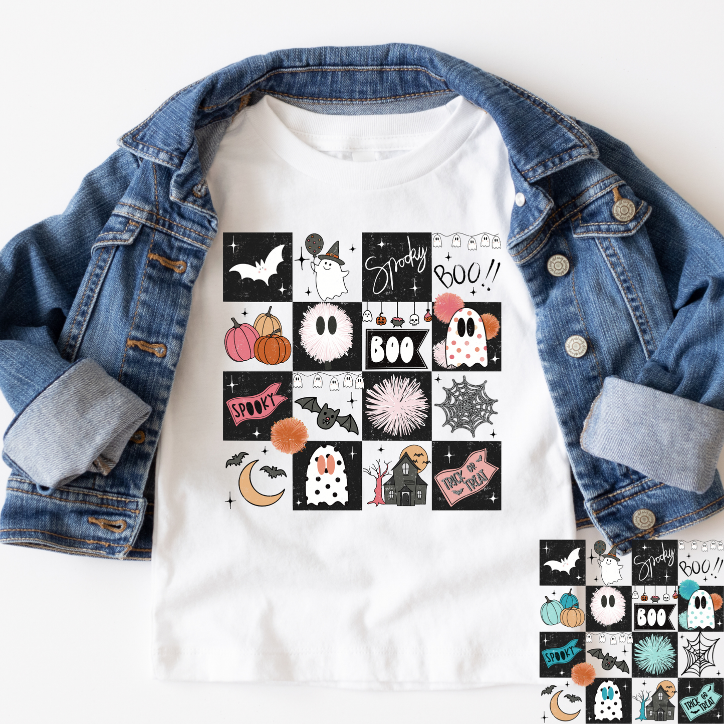 Checkered Halloween Icons Grid (Boy/Girl Options) Full Color DTF Transfer