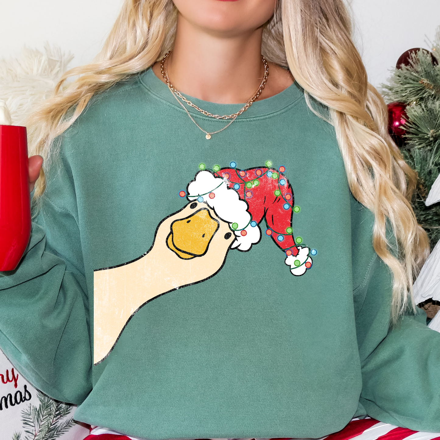 Peeking Christmas Goose Full Color DTF Transfer