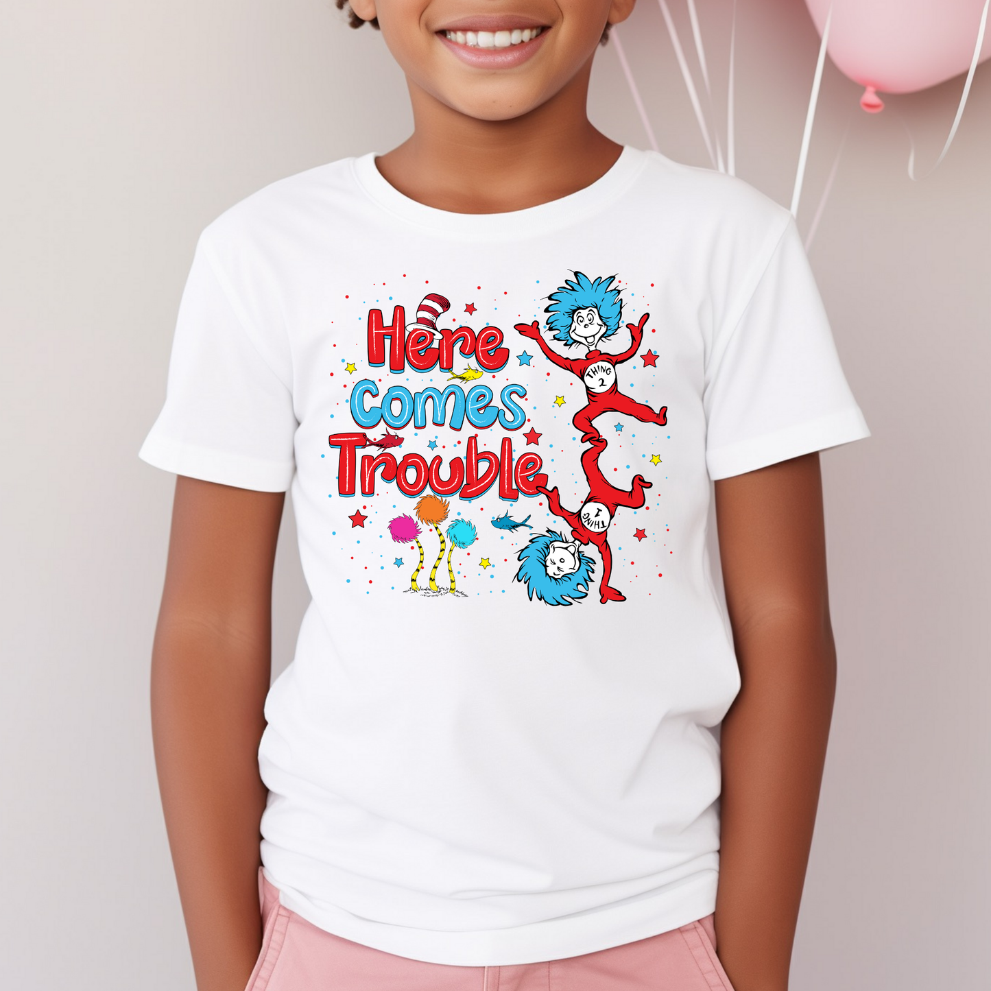Here Comes Trouble Dr. Seuss (Read Across America Day) Full Color DTF Transfer