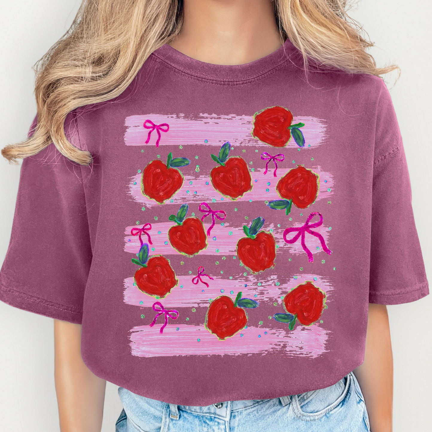 Apples (Striped Background) Full Color DTF Transfer
