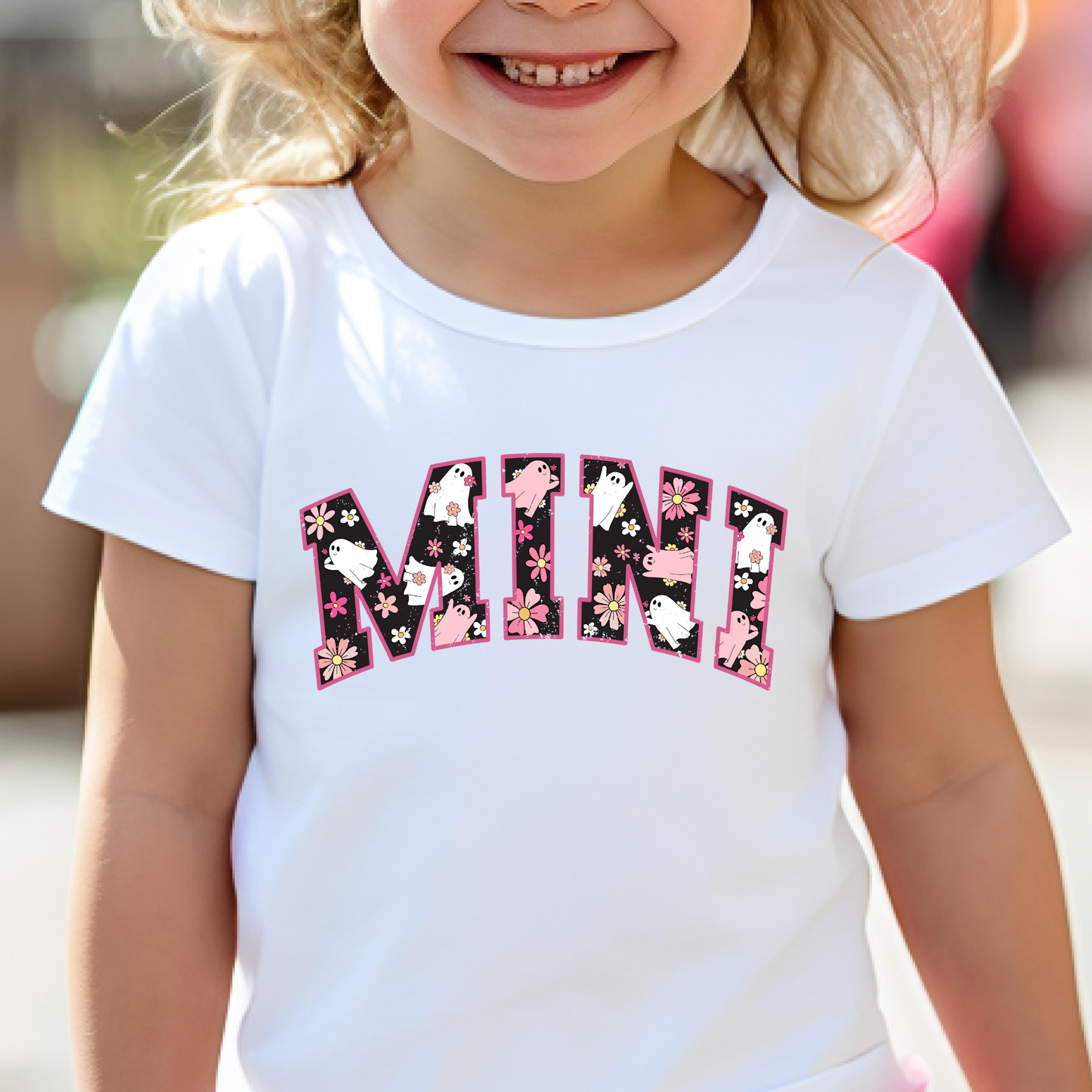 Mama Mini Pink/White Ghost Pattern Full Color DTF Transfer