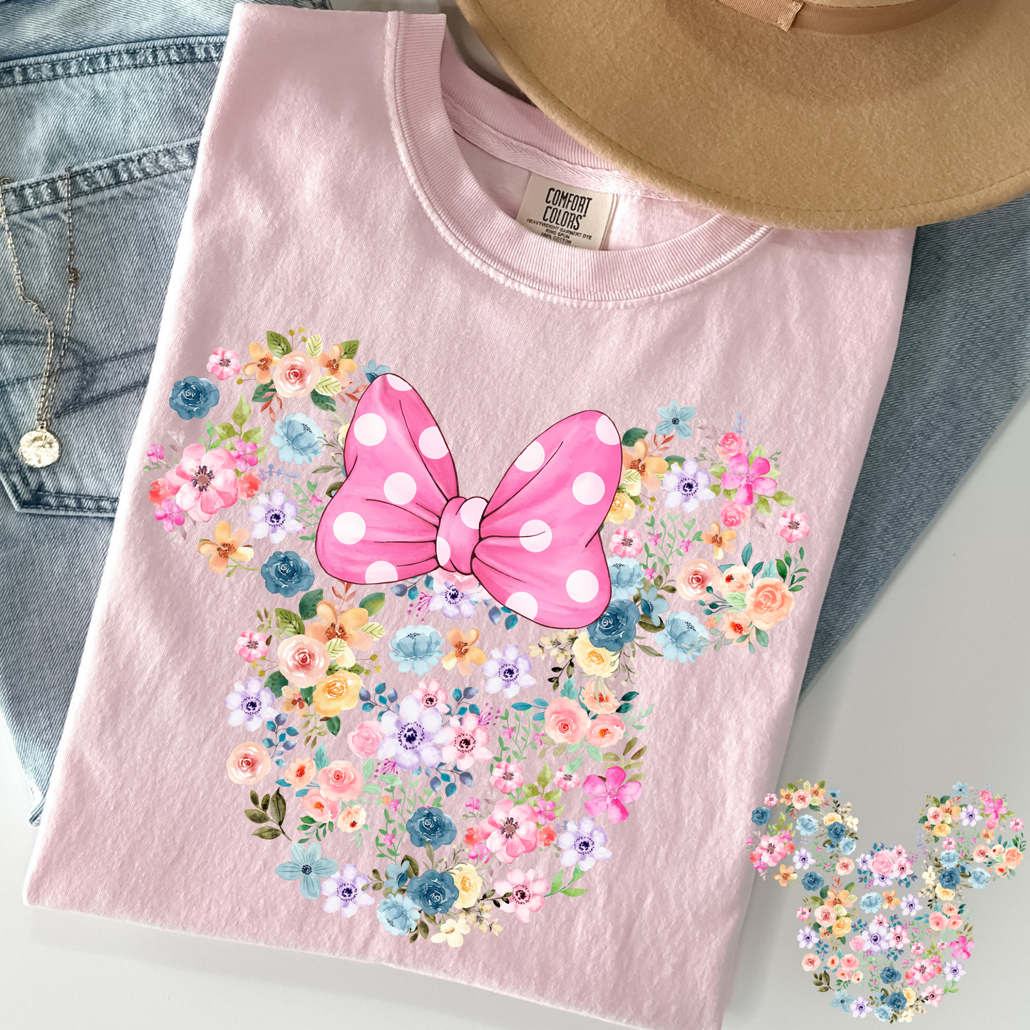 Floral Mouse Head (Bow/No Bow Options) Full Color DTF Transfer