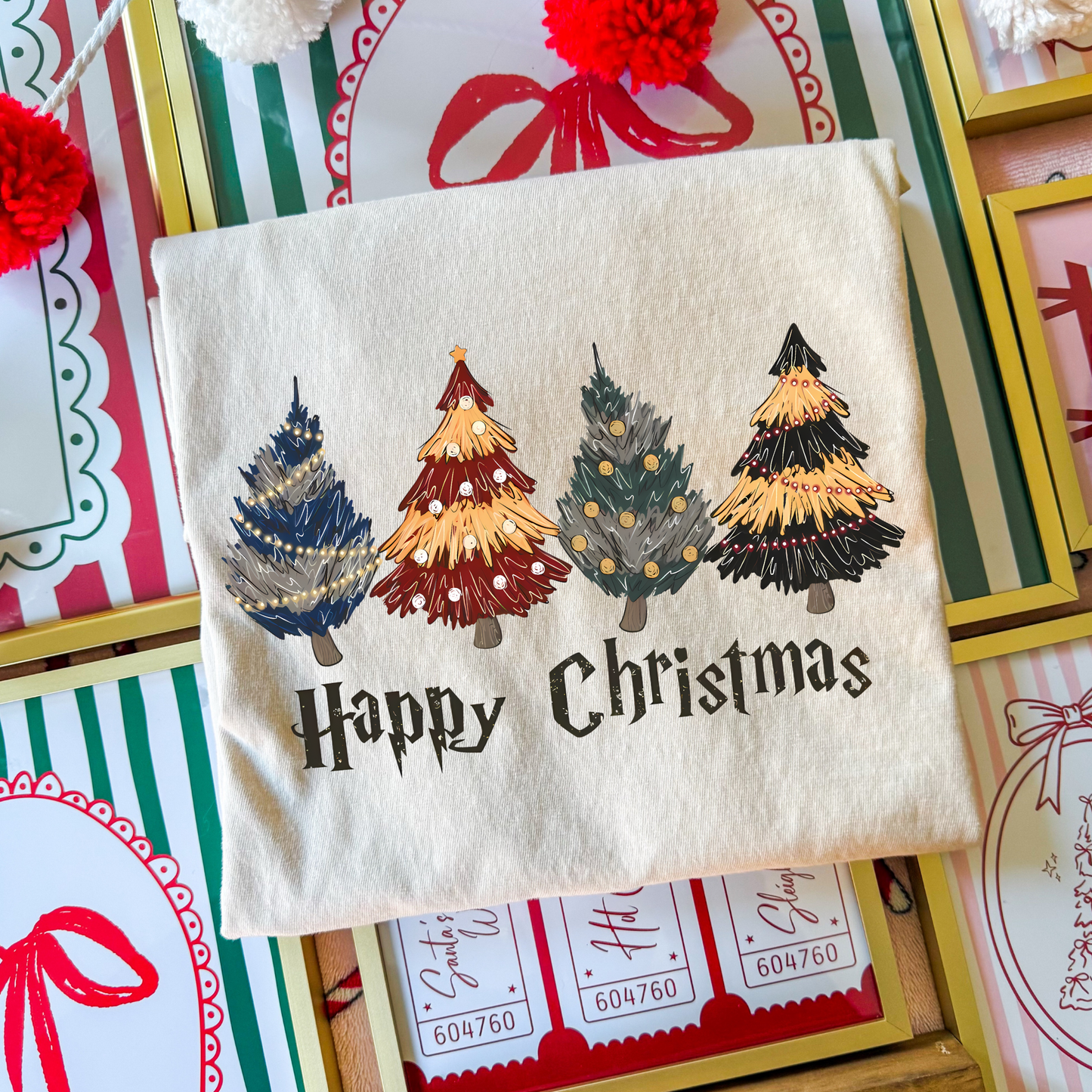 Happy Christmas Harry Potter House Trees Full Color DTF Transfer