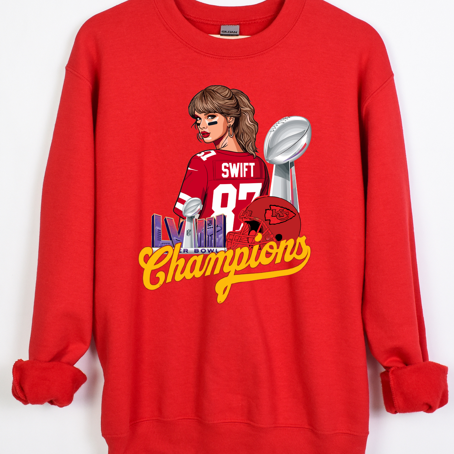 Taylor Swift 87 Chiefs LVIII Champions (Trophy/Helmet) Full Color DTF Transfer