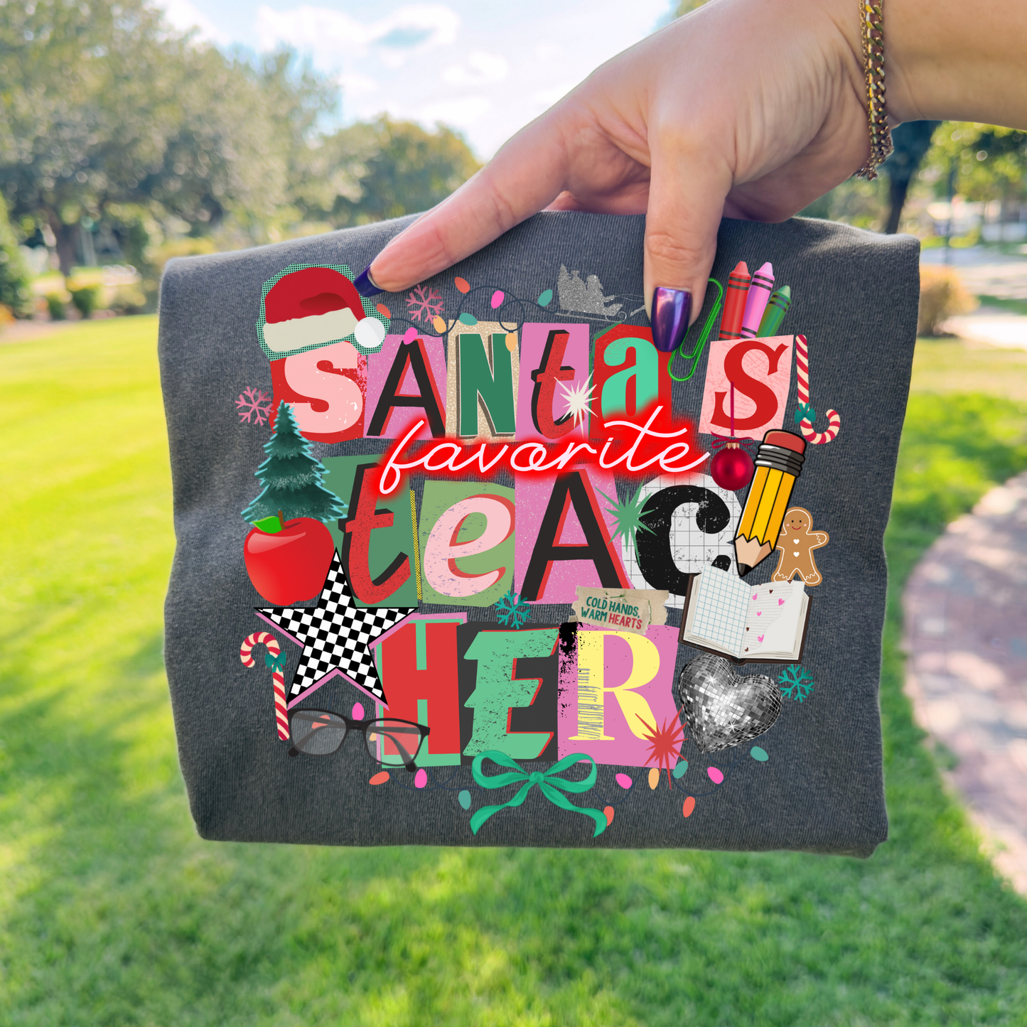 Santa's Favorite Teacher Scrapbook Full Color DTF Transfer