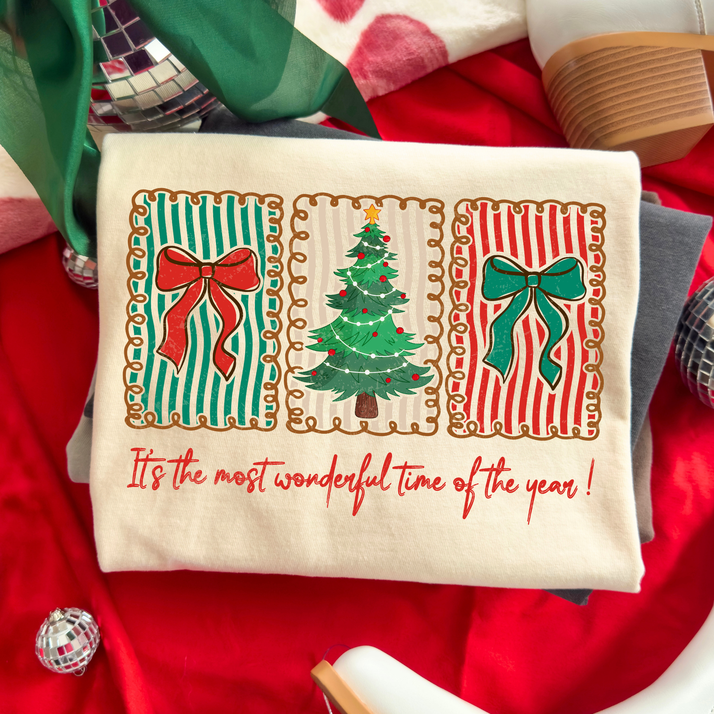 It's The Most Wonderful Time Of The Year (Bows/Trees) Full Color DTF Transfer