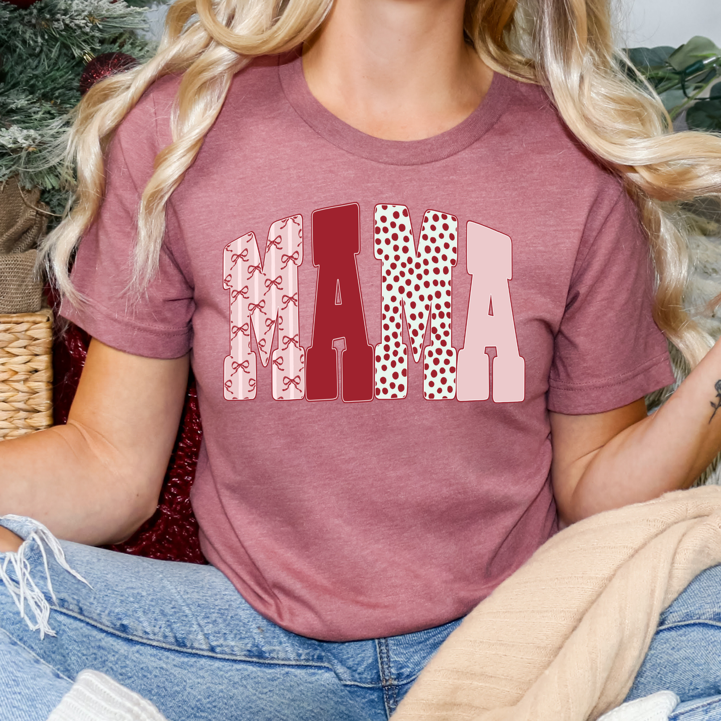 Mama Pink/Red (Bows) Full Color DTF Transfer