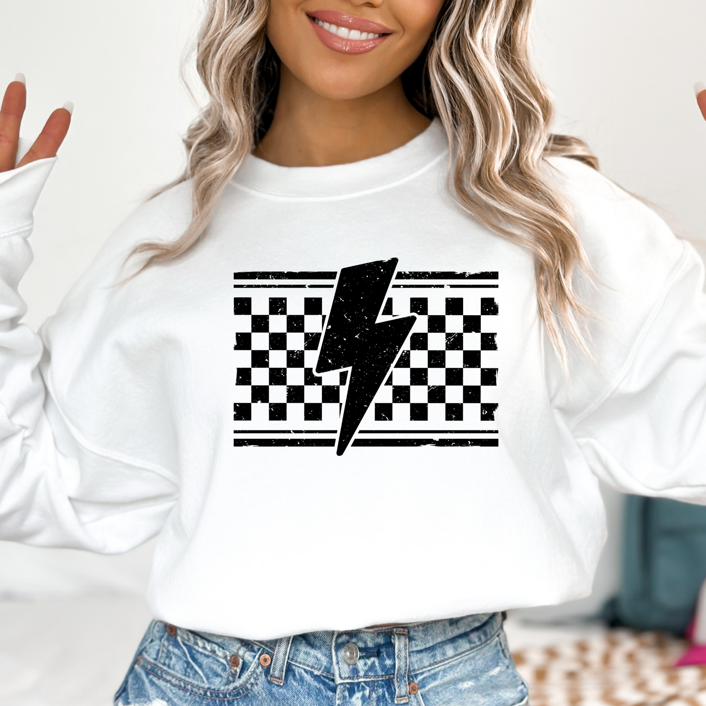 Checkered Lightening Bolt Full Color DTF Transfer