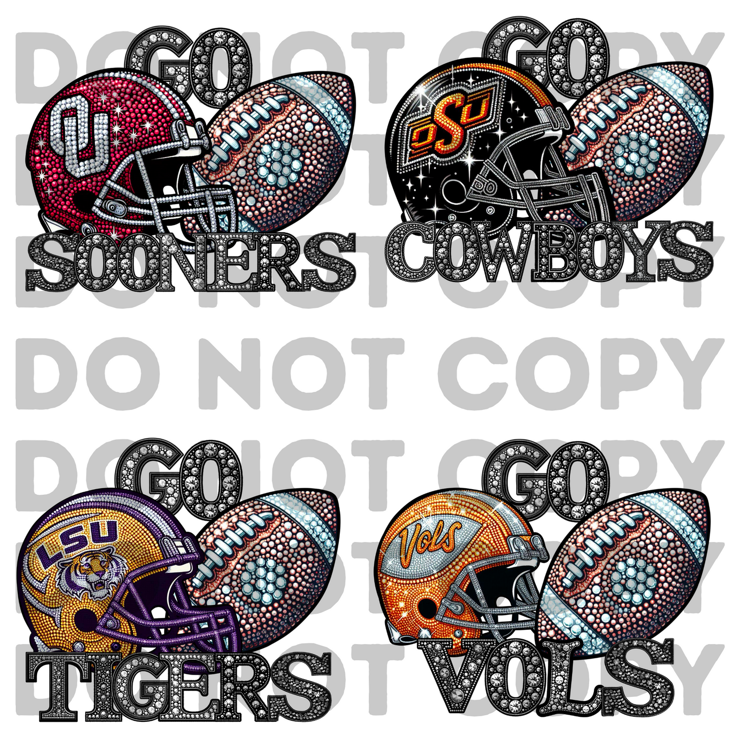 GO Team Football (College Teams) Faux Rhinestone Helmet Full Color DTF Transfer