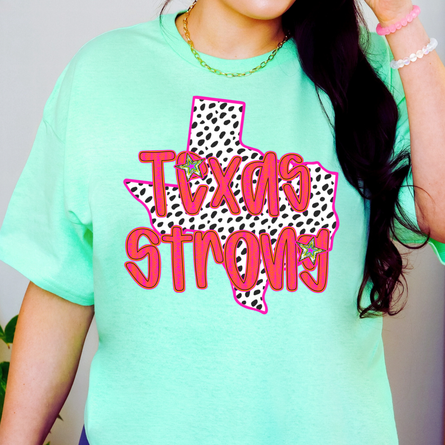 COMPLETED TEE Texas Strong (Dalmation Background) *KERR COUNTRY FLOOD - FUNDRAISER*