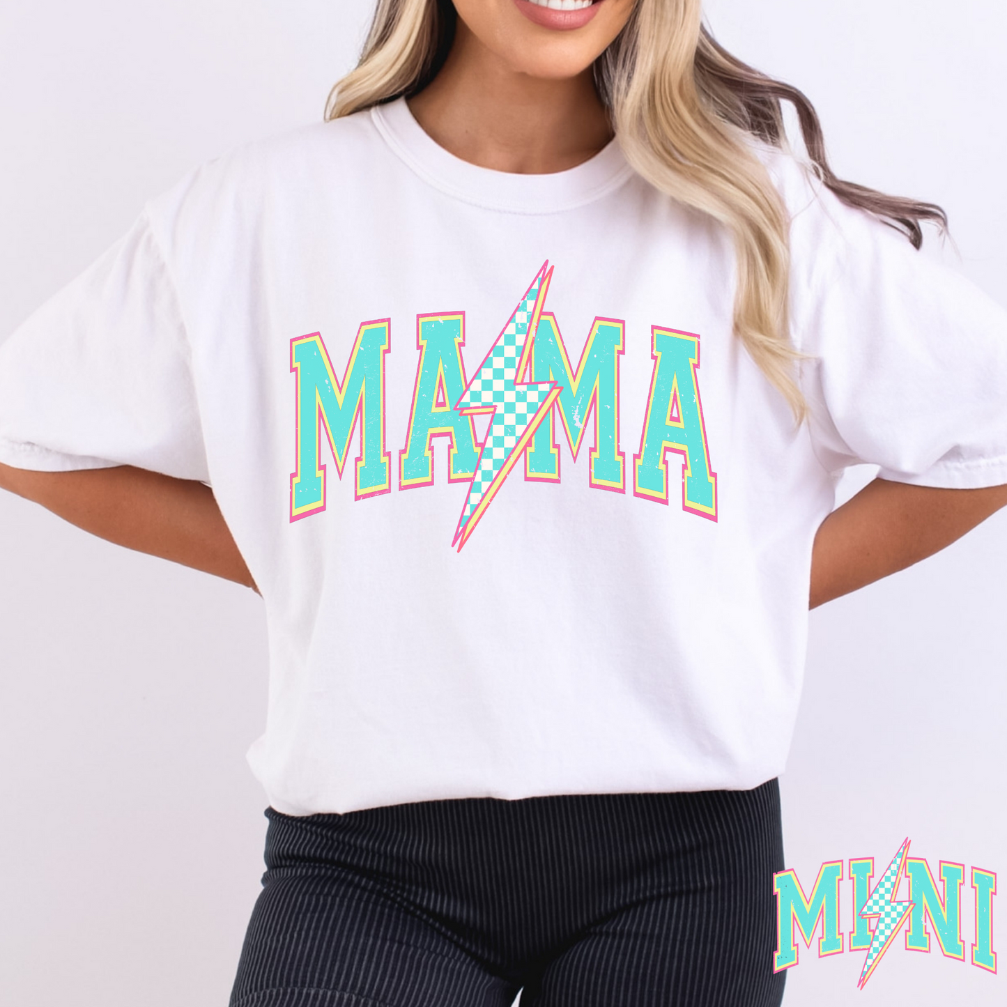 Light Blue/Checkered Mama (Mini Option) Full Color DTF Transfer