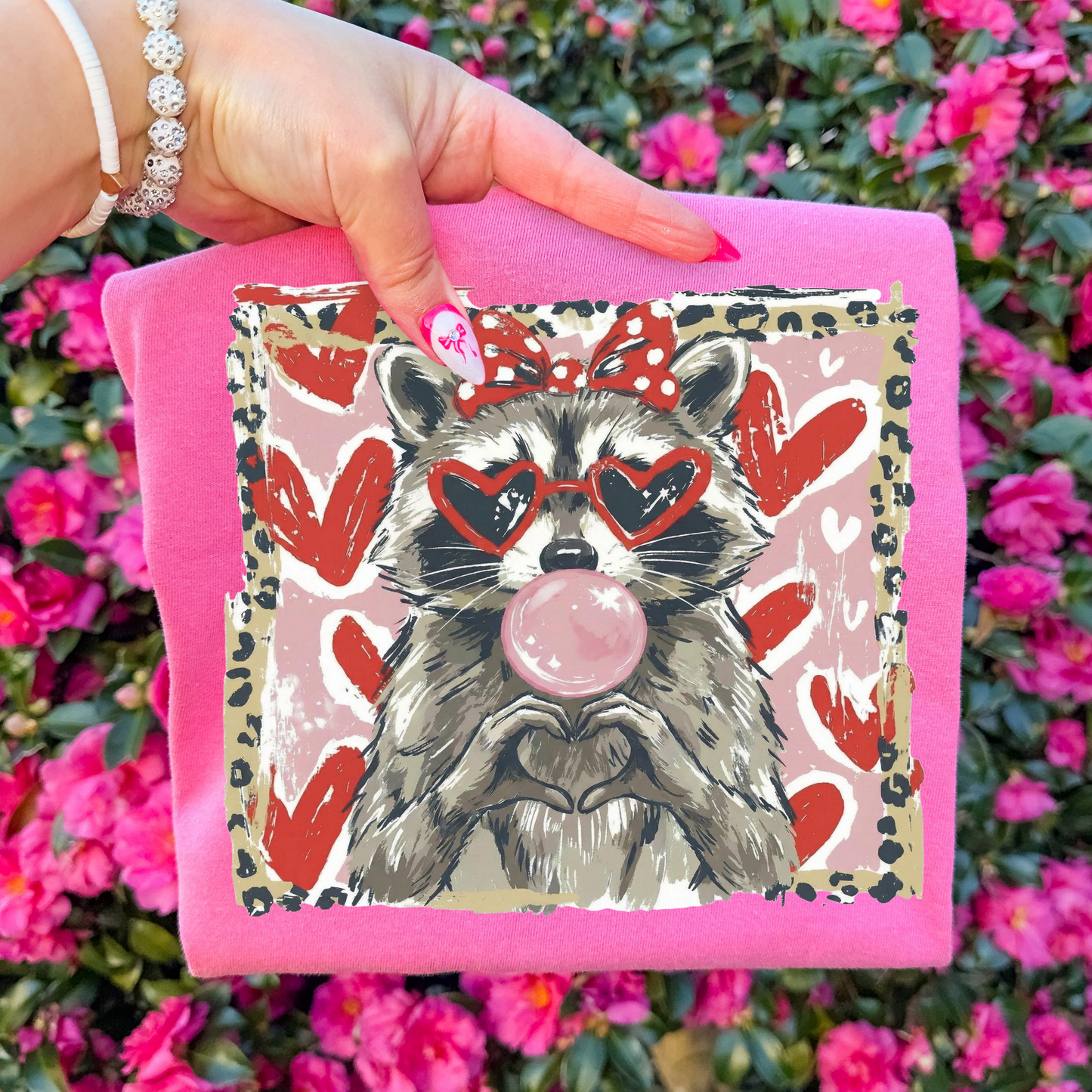 Valentines Bubble Gum Raccoon Full Color DTF Transfer