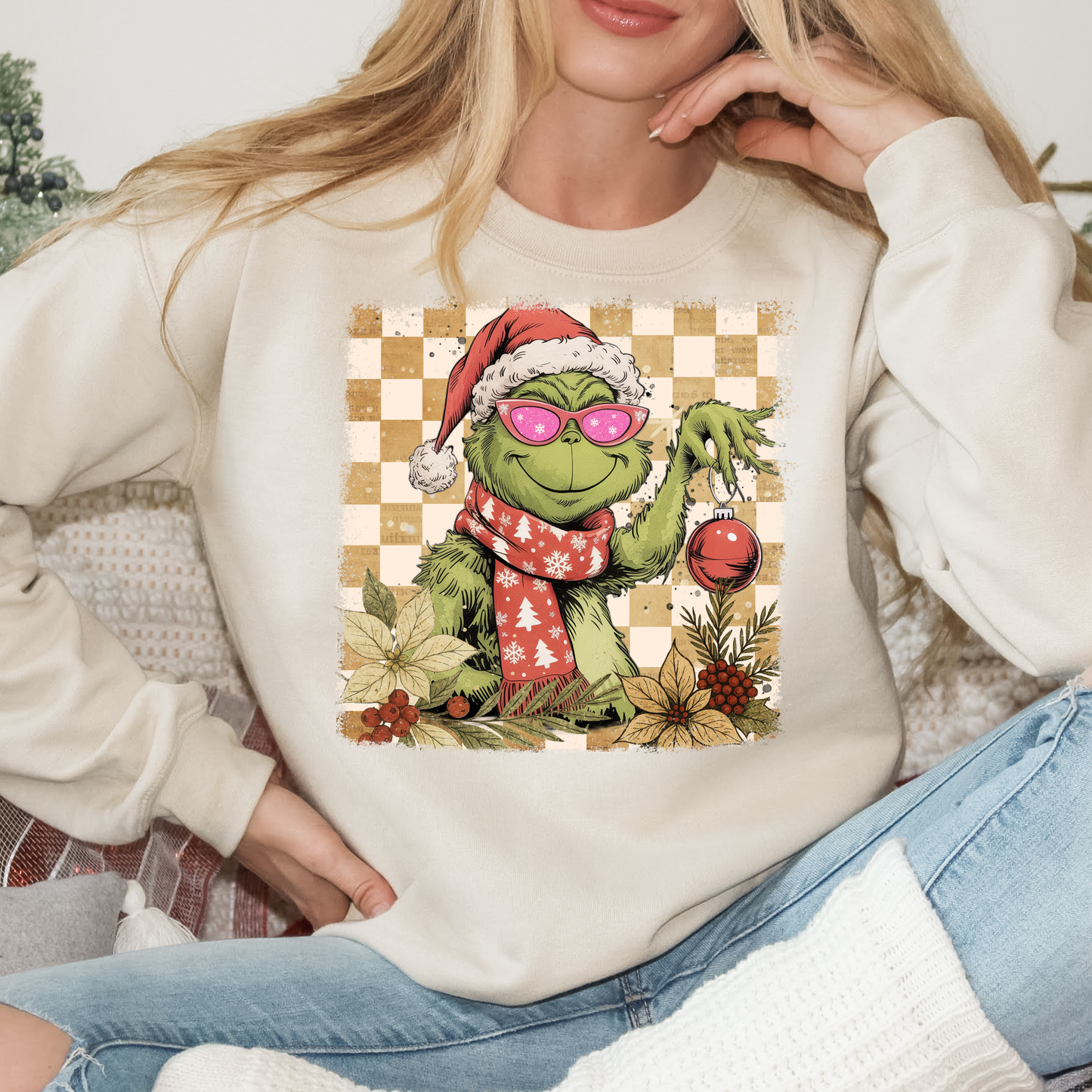 Grinch Holding Oranment Full Color DTF Transfer