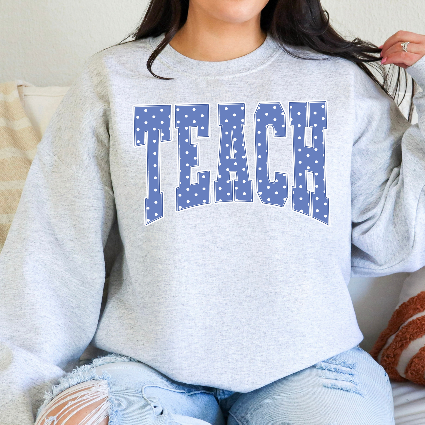 Teach (Blue Polka Dot) Full Color DTF Transfer