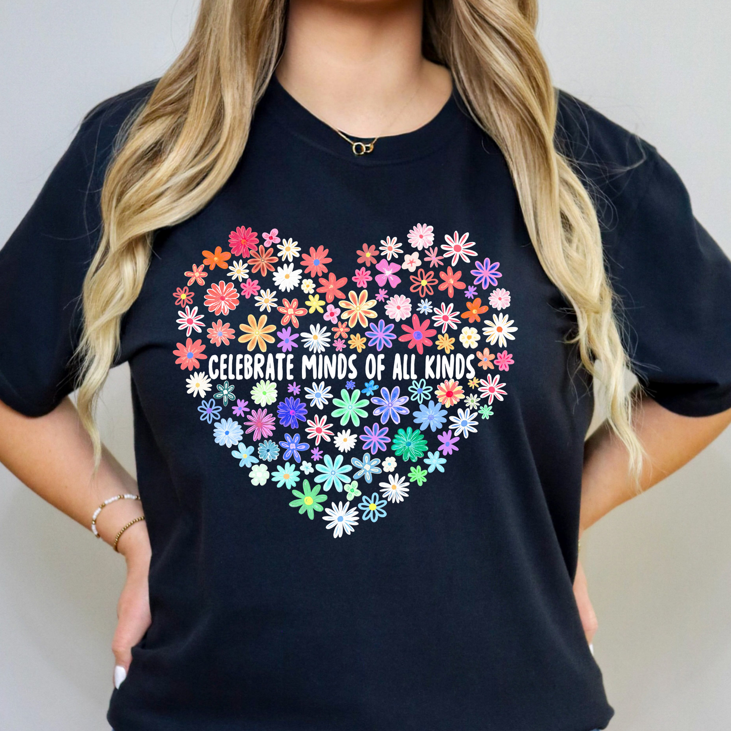 Celebrate Minds of All Kinds (Floral Heart) Full Color DTF Transfer