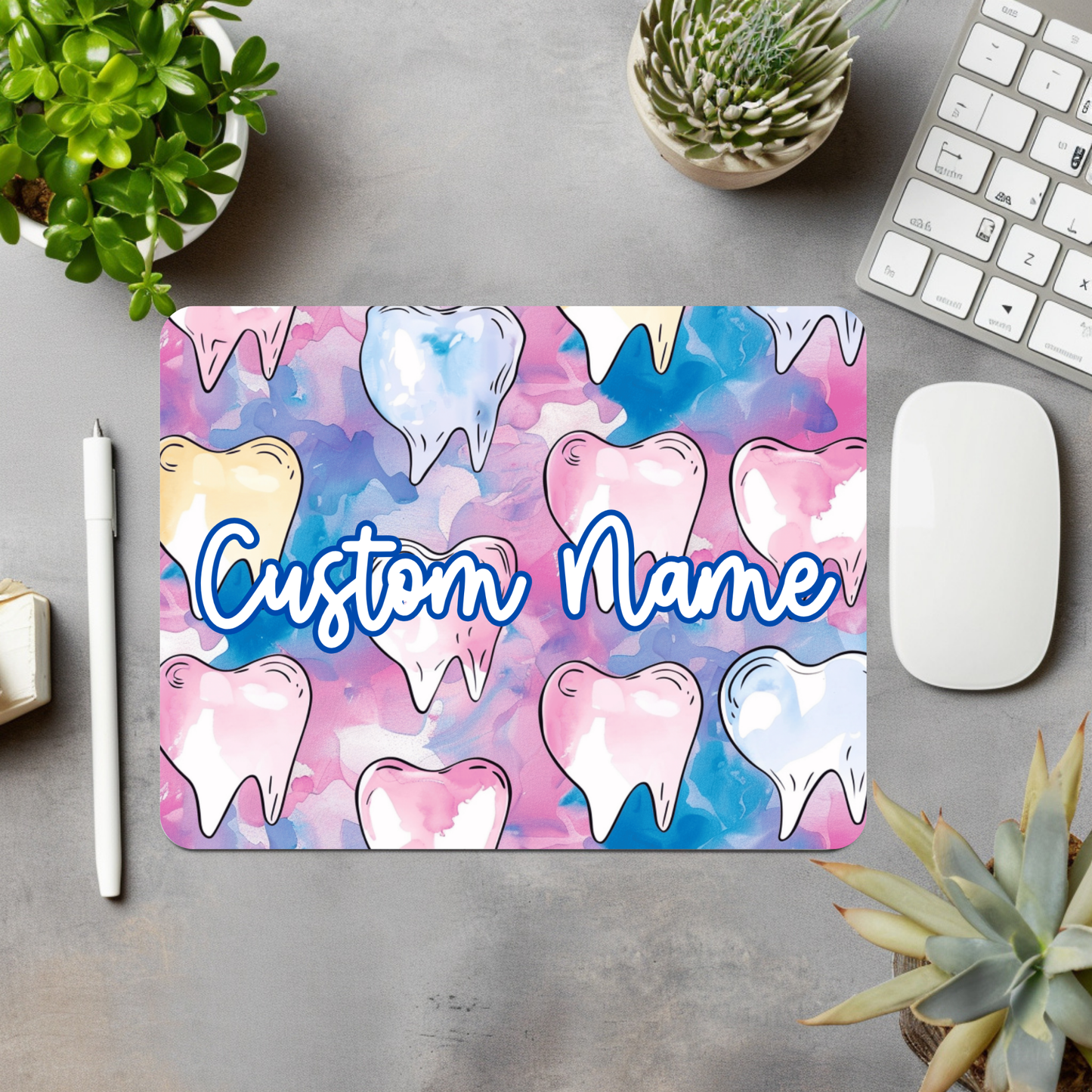 Watercolor Teeth (Dentist) Personalized Mouse Pad
